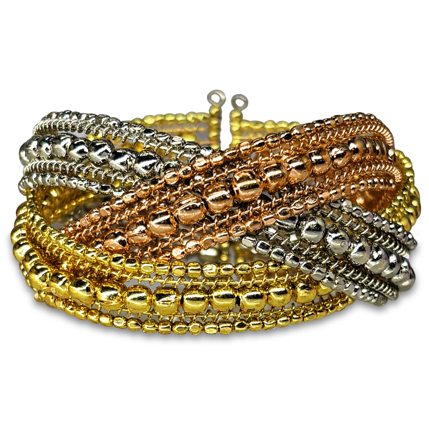 Tricolor Multilayer Cuff Bracelet for women Golden & Rose TRI TONE product image