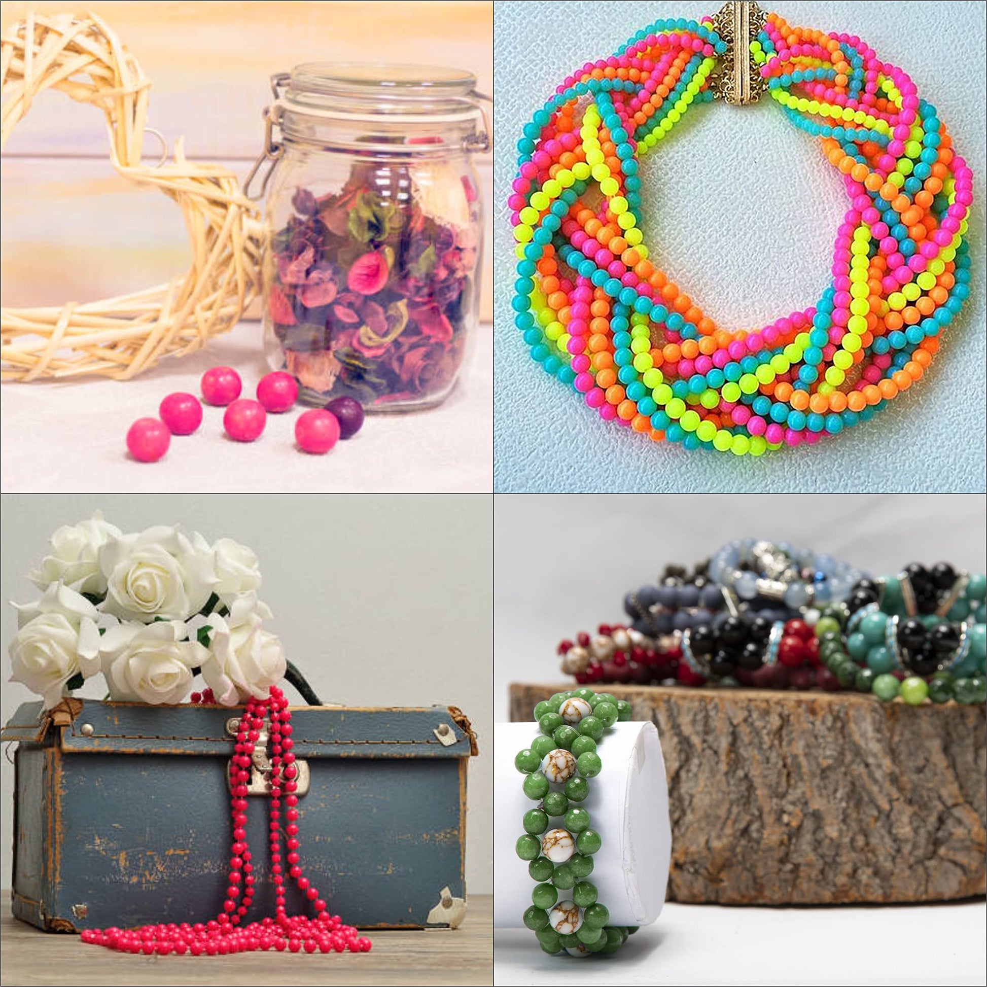 Handmade beadwork accent to handmade projects makes multicolour ice and pearl 8mm and 1mm beads stand out in necklace making and DIY jewellery projects.