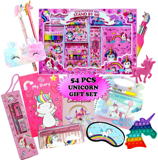 Kids play, stress relief and sensory activity benefits from 54 pcs unicorn fidget toy set and clean decorative look.