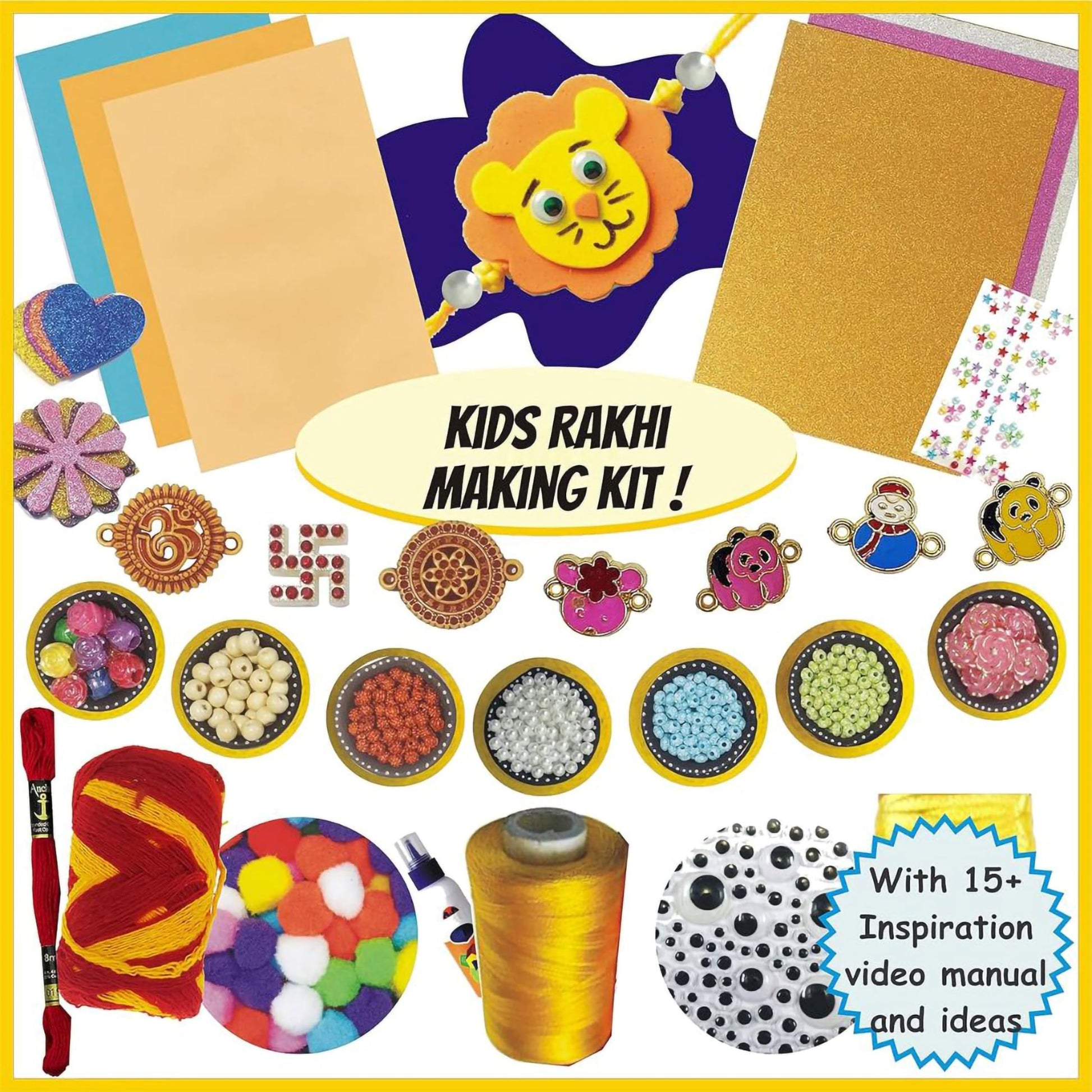 Kids rakhi making kit metal and thread beads help shape a polished result for necklace making and DIY jewellery projects.