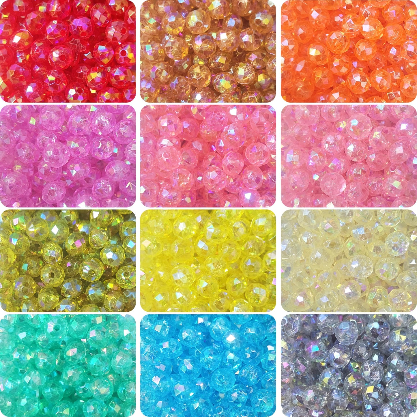 Multicolour Rainbow Acrylic Tyre Beads Set - 8mm Transparent Beads