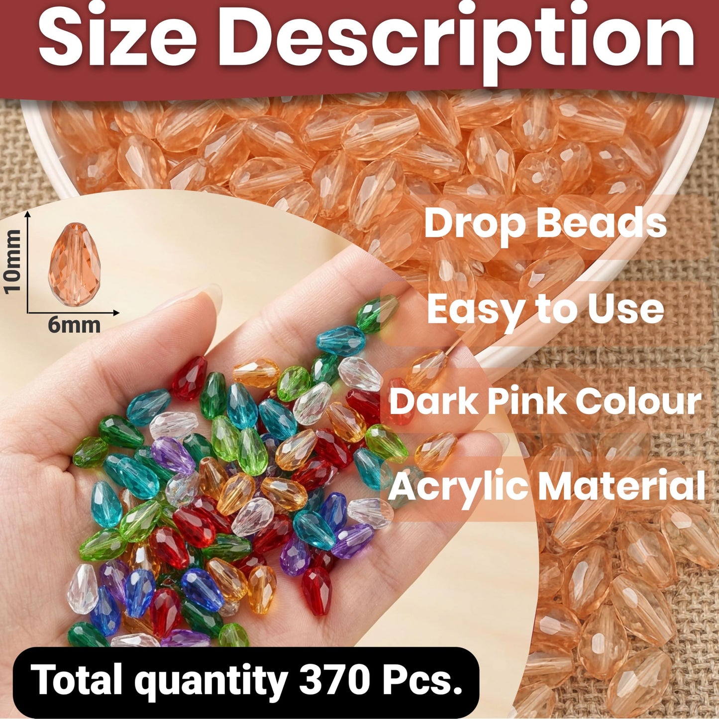 Create sparkling bracelet and necklace details using 10x6mm dark pink teardrop beads for jewelry making.