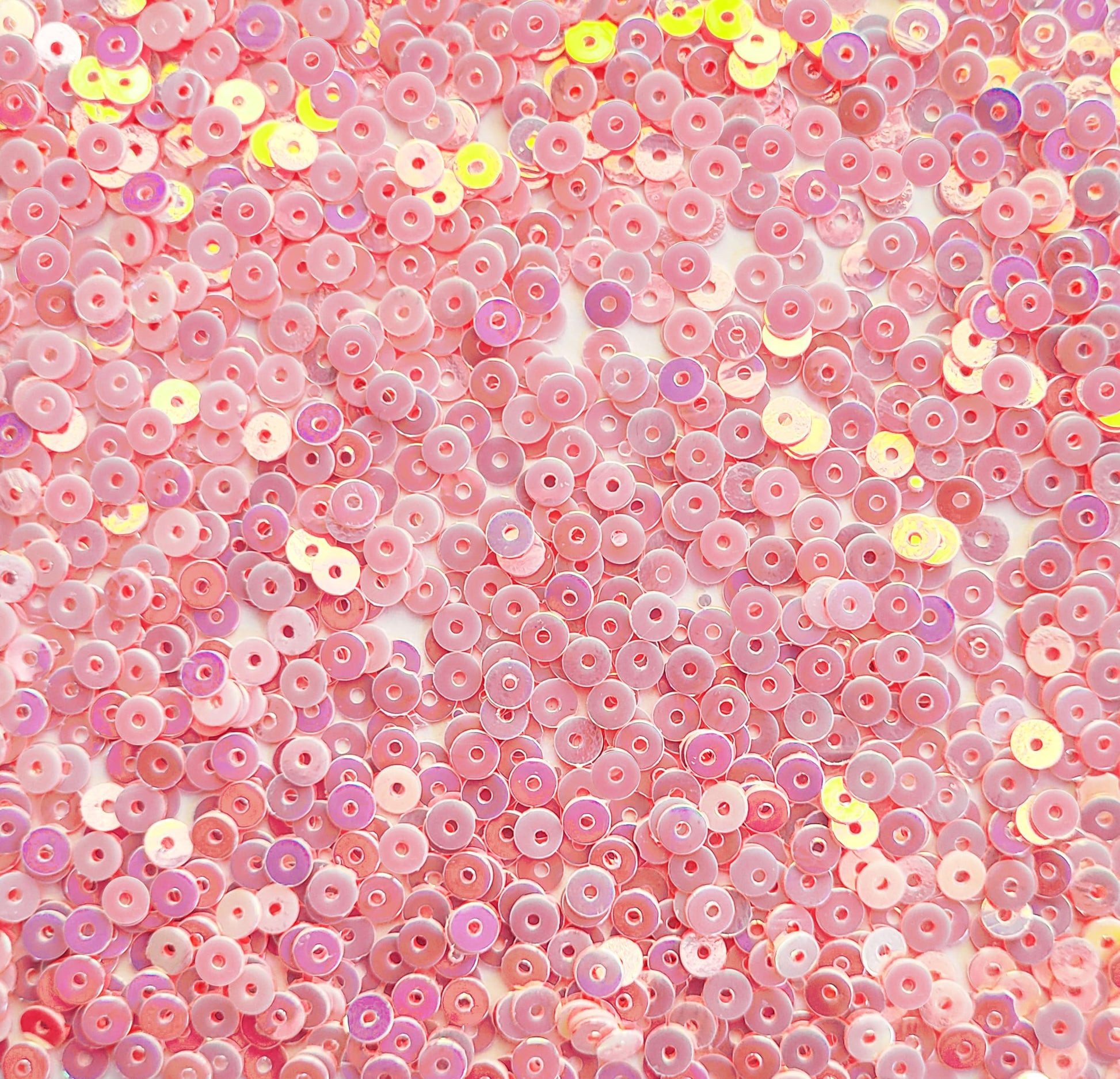 Baby Pink Shiny Sequins Round Shape. Main product image showing the full assortment for jewelry making and craft work.