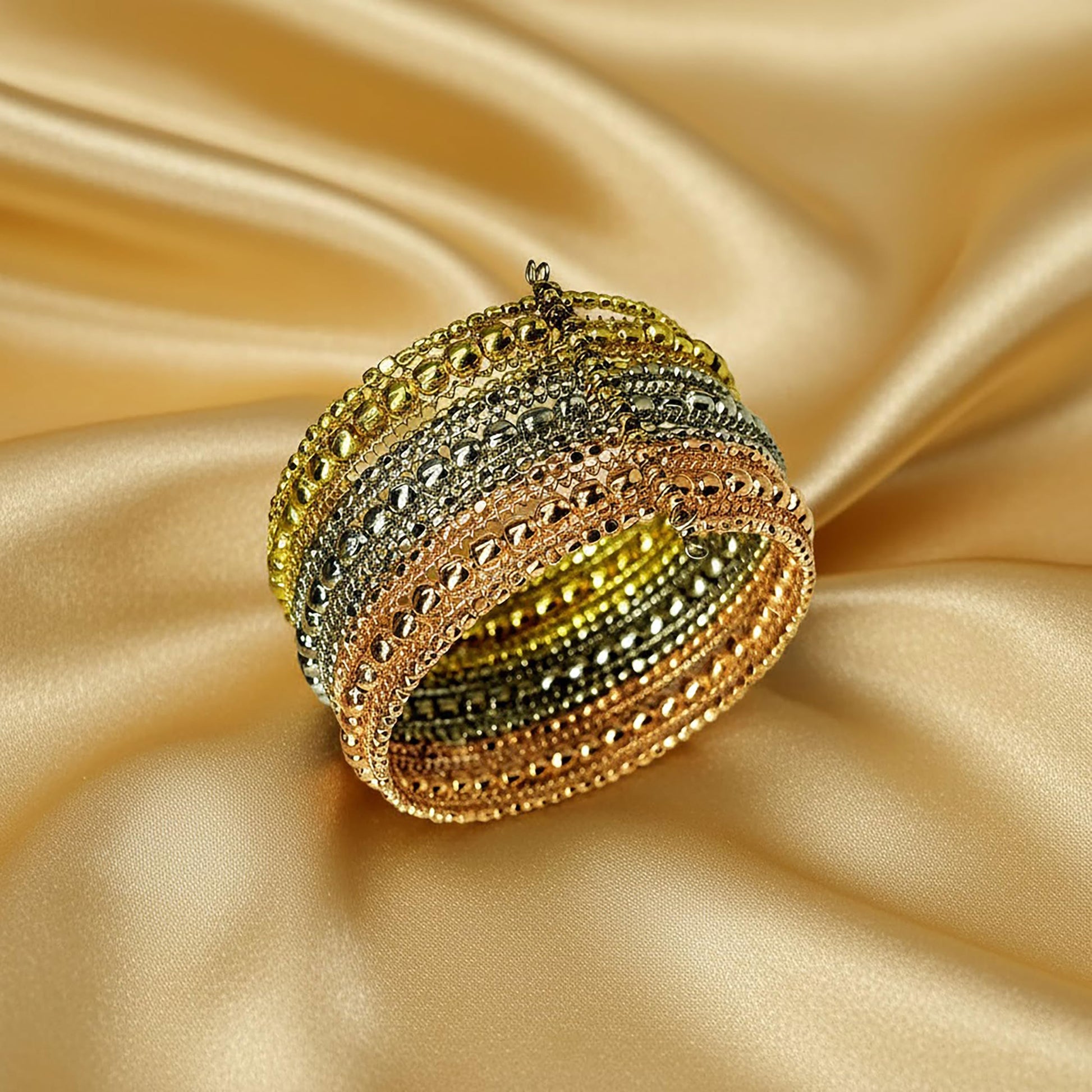 Chunky Metal Cuff Bracelet Set for Women & Girls, Golden TRI TONE image 4