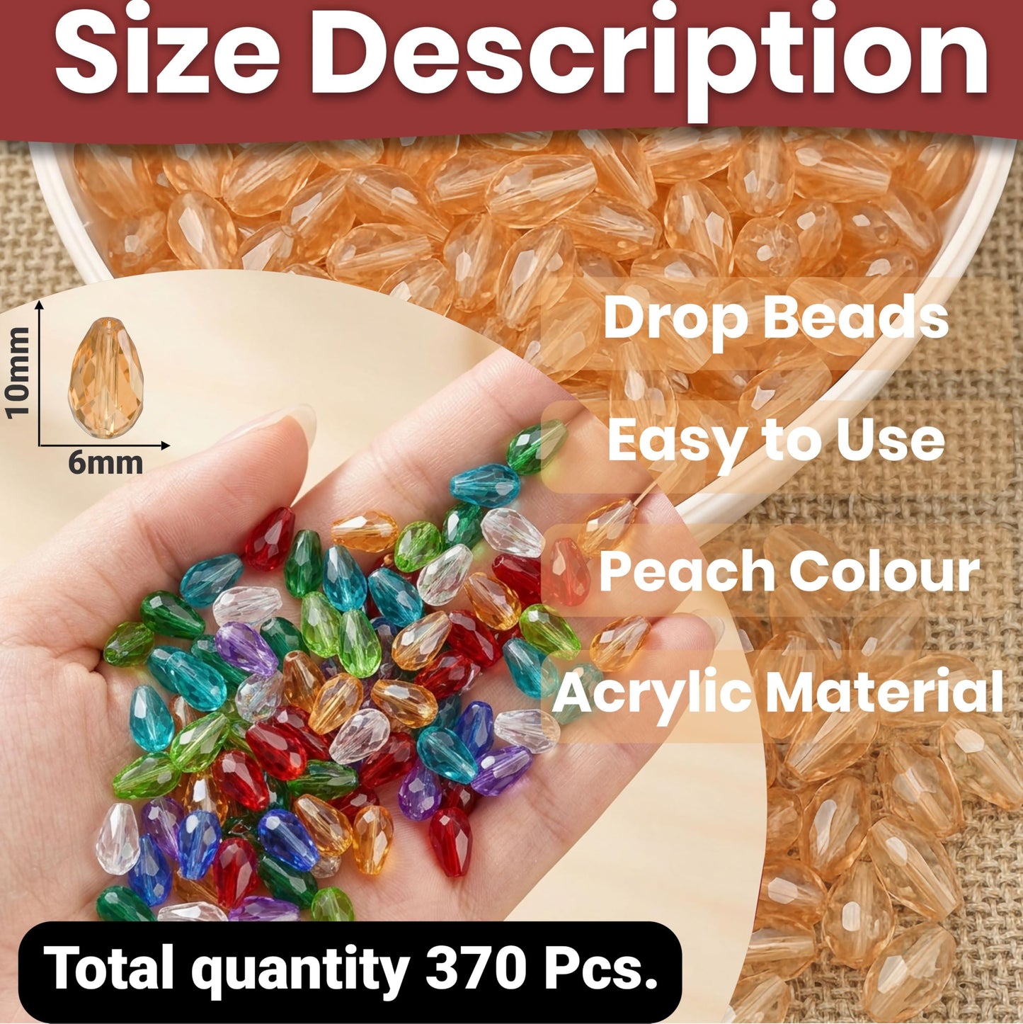 Create sparkling bracelet and necklace details using 10x6mm peach teardrop beads for jewelry making.