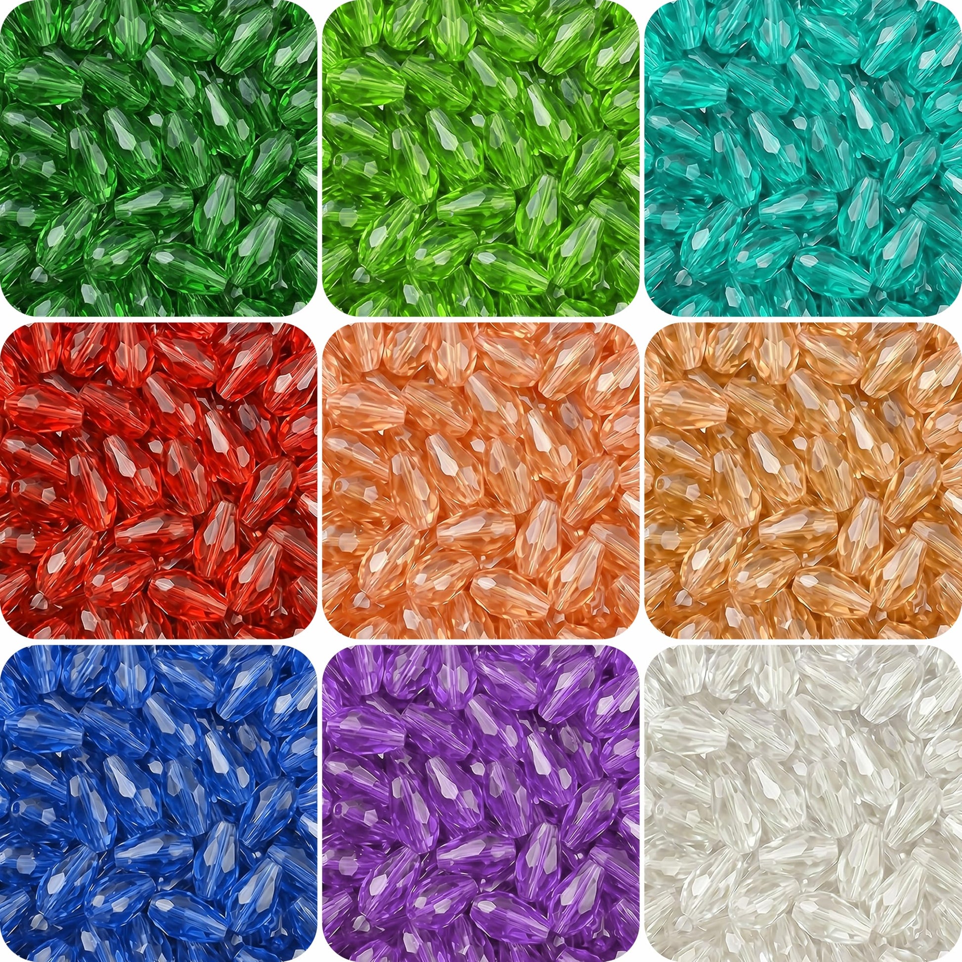 Create sparkling bracelet and necklace details using 15x10mm teardrop beads for jewelry making.