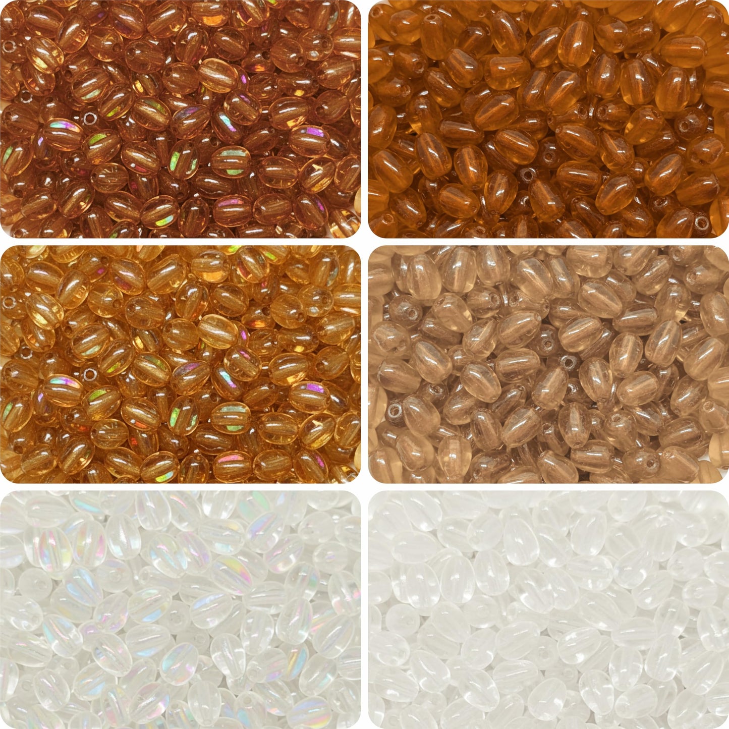 Choose 8x5mm multicolour glossy smooth glass beads to add crystal shine across saree kuchu work and earring drops.