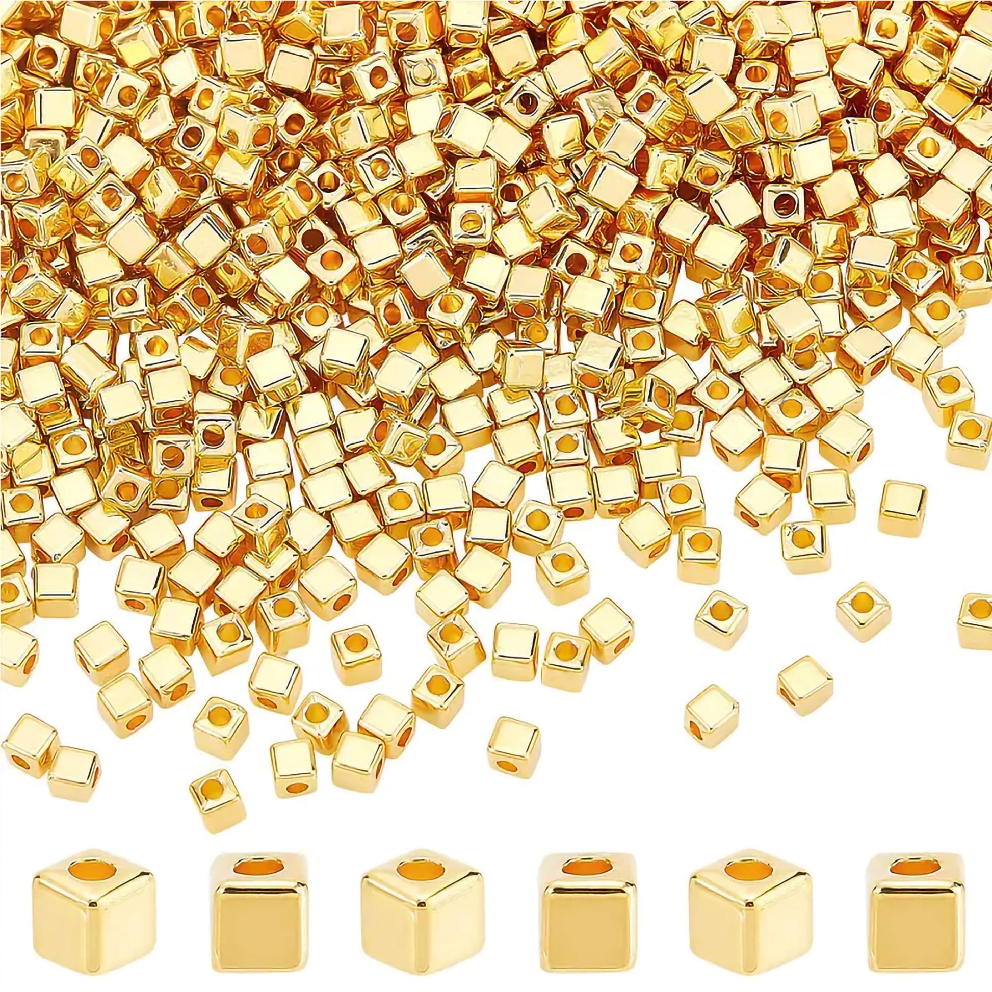 Cube gold and silver plastic and acrylic beads offer a clean decorative look for bracelet making, necklace making and DIY jewellery projects.
