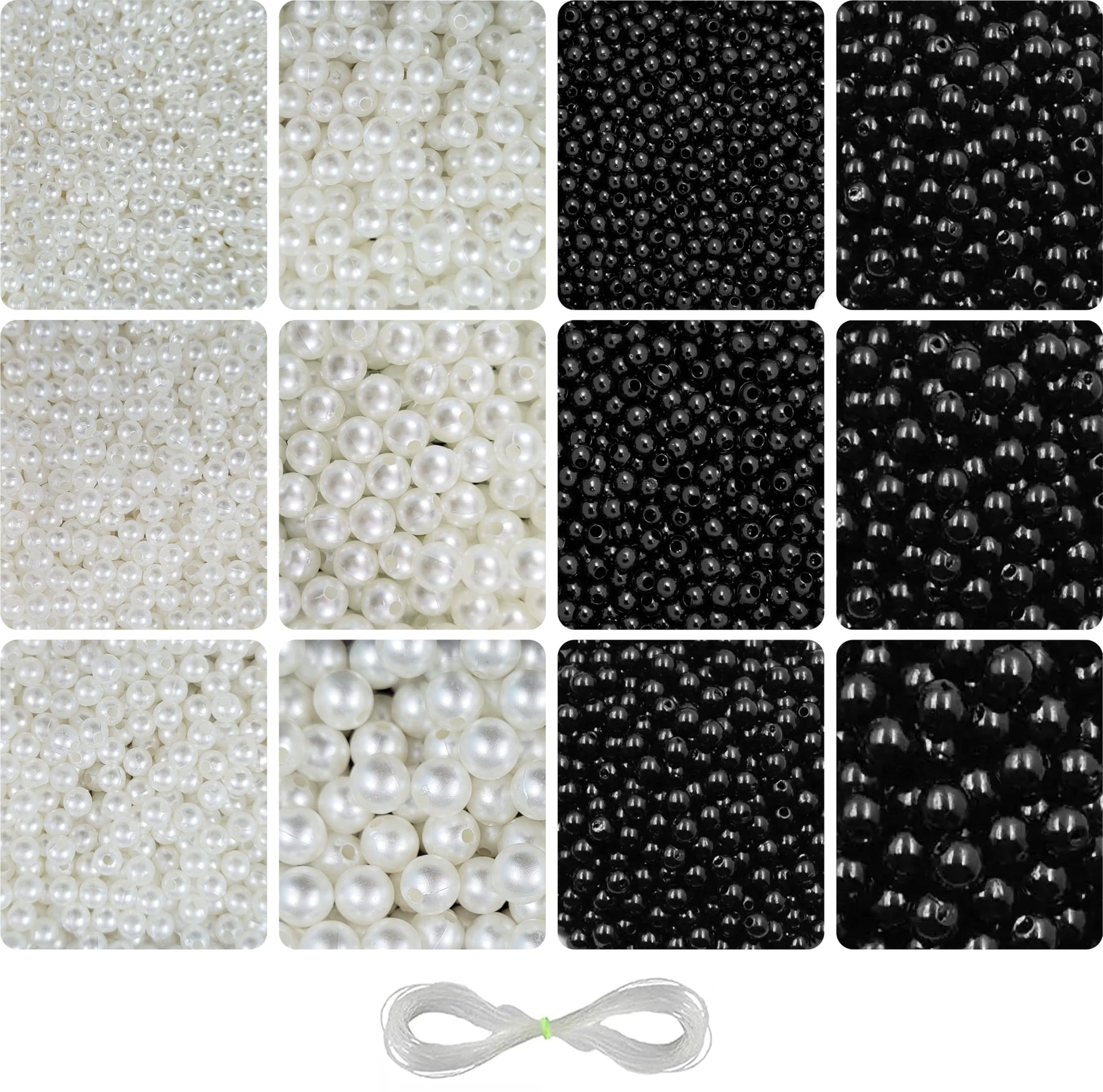 White + black 10 mm and 3mm beads add useful detail to bracelet making, necklace making and DIY jewellery projects.