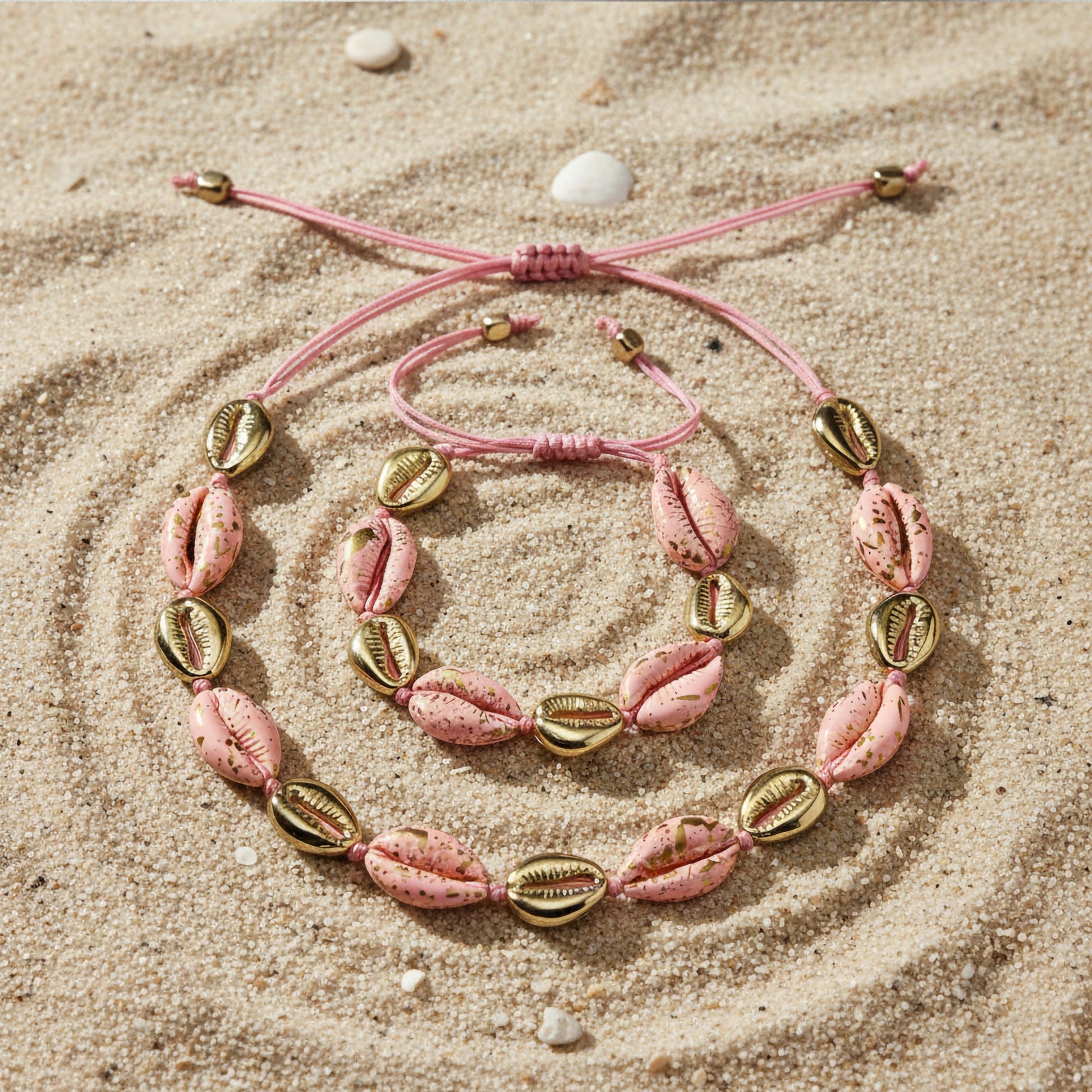 Trendy beach shell necklace and bracelet set for girls lightweight boho jewellery