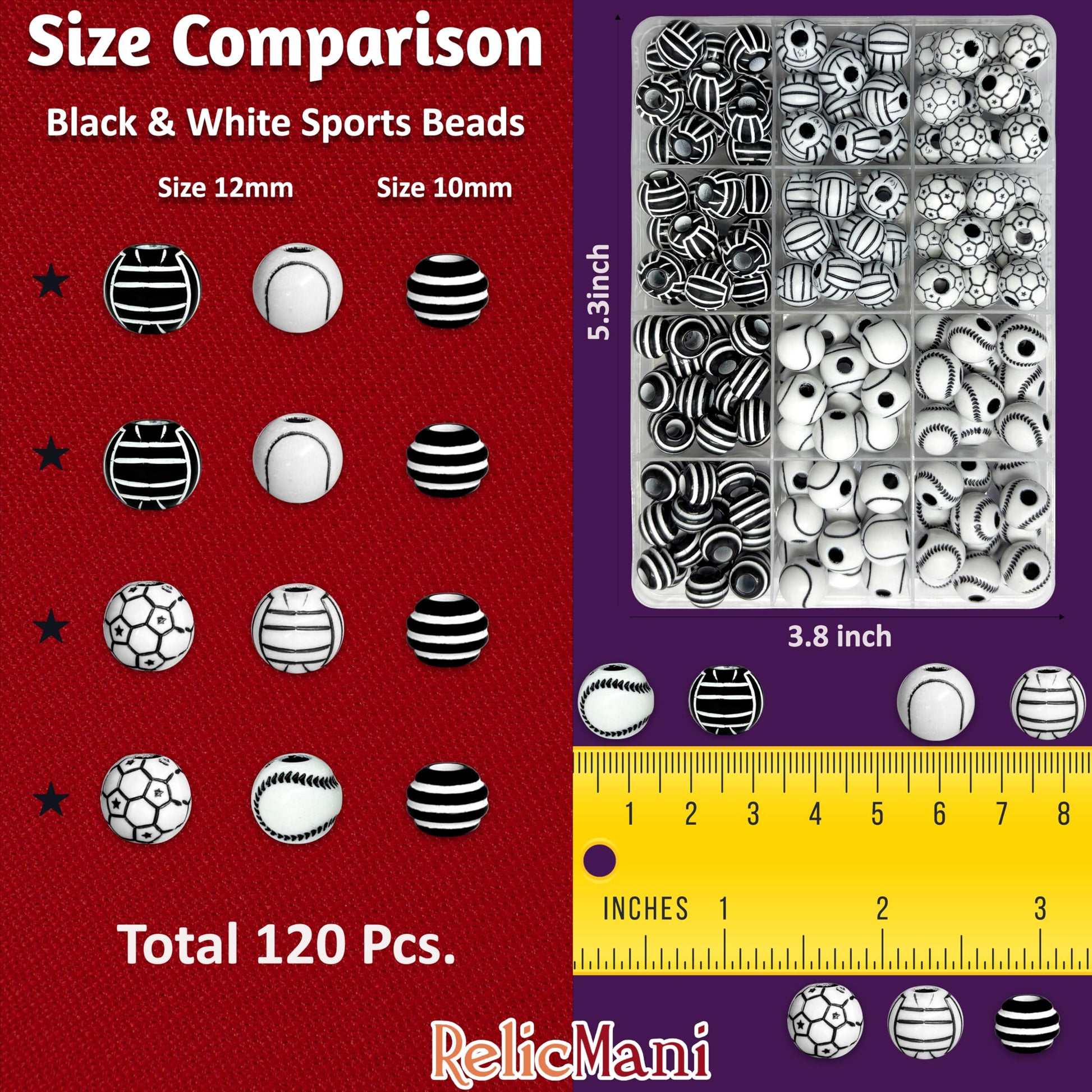 Black and White Sports Ball Beads for Jewelry Making Multicolor 1 image 2