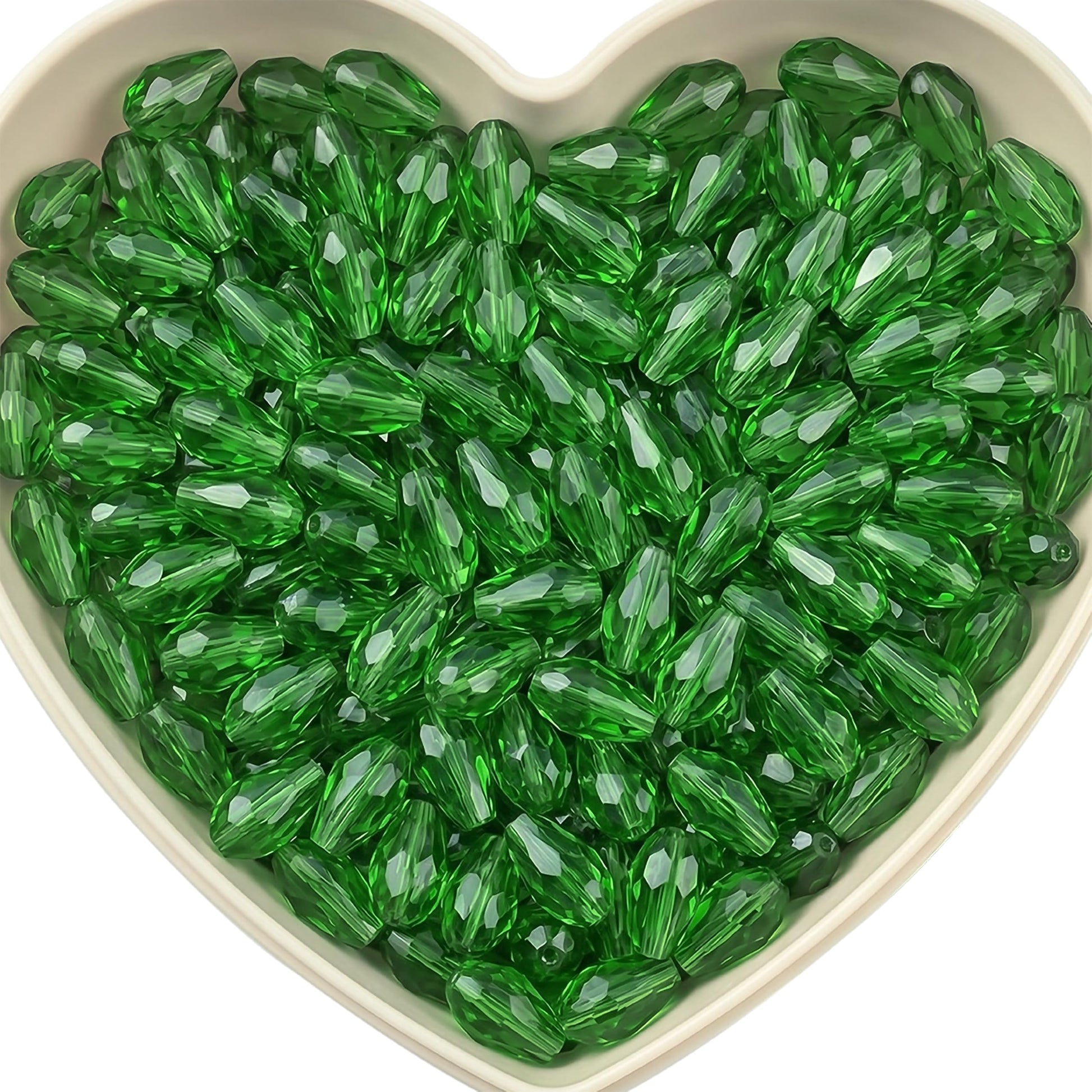 Add graceful dangle accents to earrings and charms with 15x10mm dark green faceted teardrop beads.