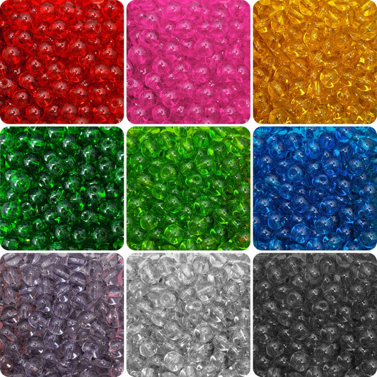Transparent Glossy Glass Round Pearl Beads. Main product image showing the full assortment for jewelry making and craft work.