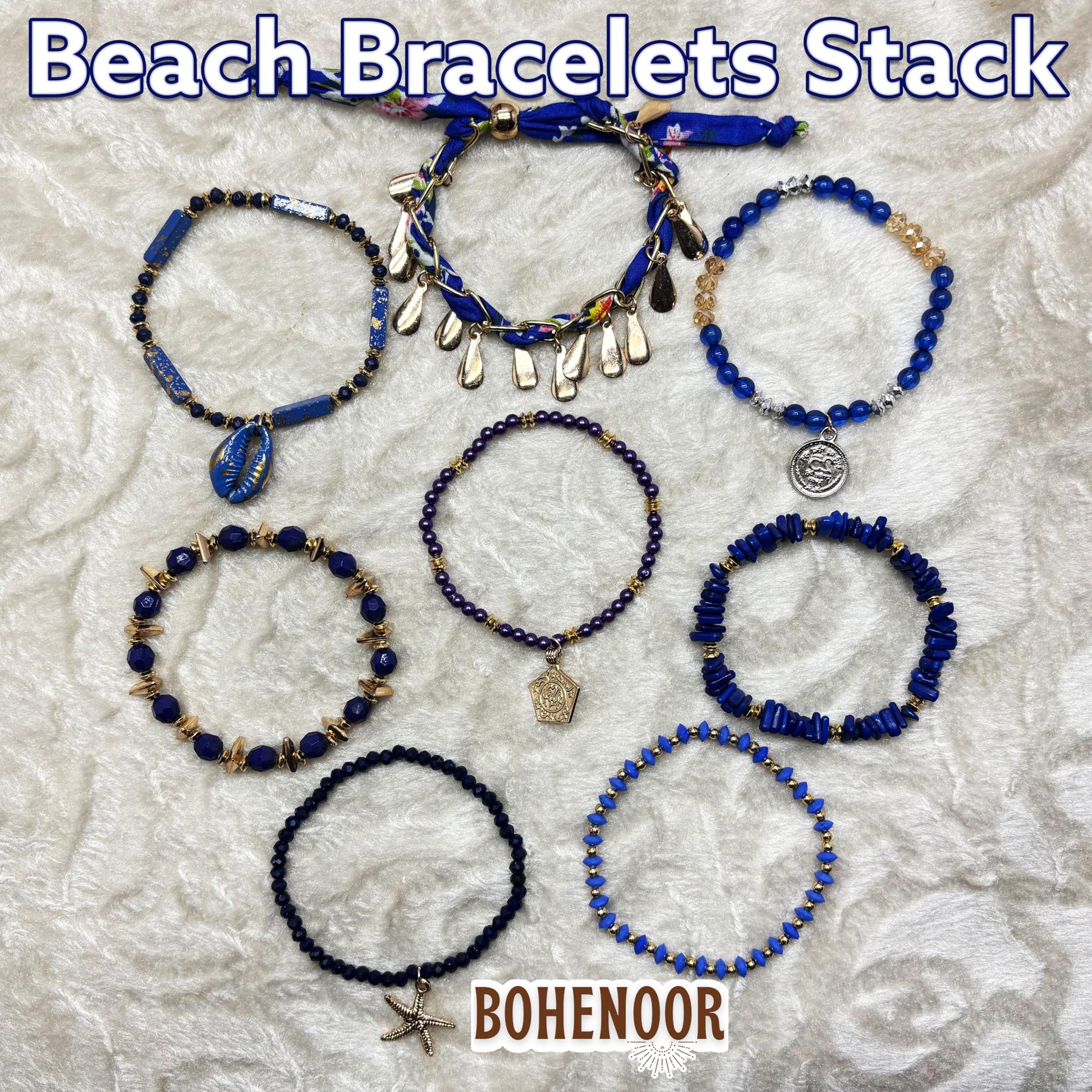 Bohemian Blue Stacked Beads Bracelet Set for Women & Girls image 5