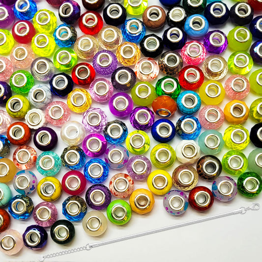 Multicolor European Craft Beads with Chain Cord Acrylic. Main product image showing the full assortment for jewelry making and craft work.