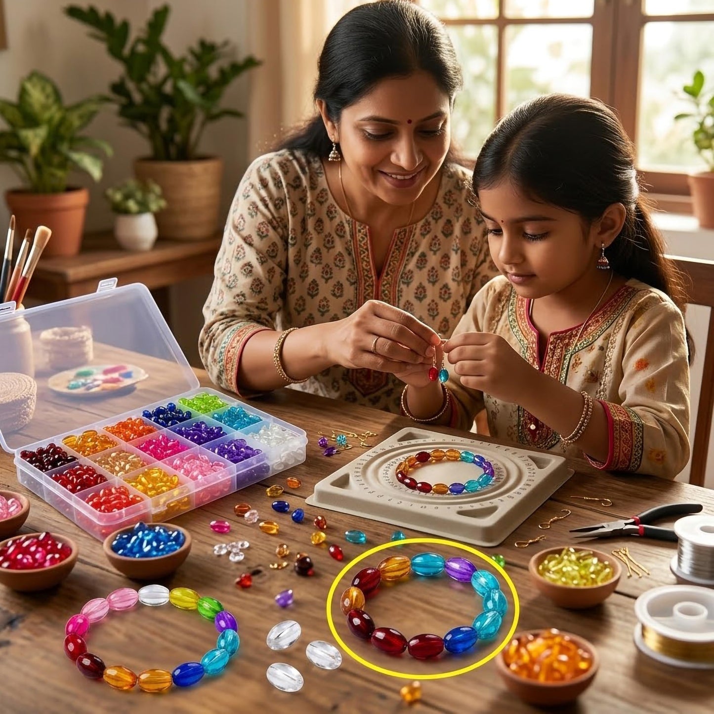 Style earring drops and latkan designs with assorted transparent crystal-style bead pieces and a neat craft finish.