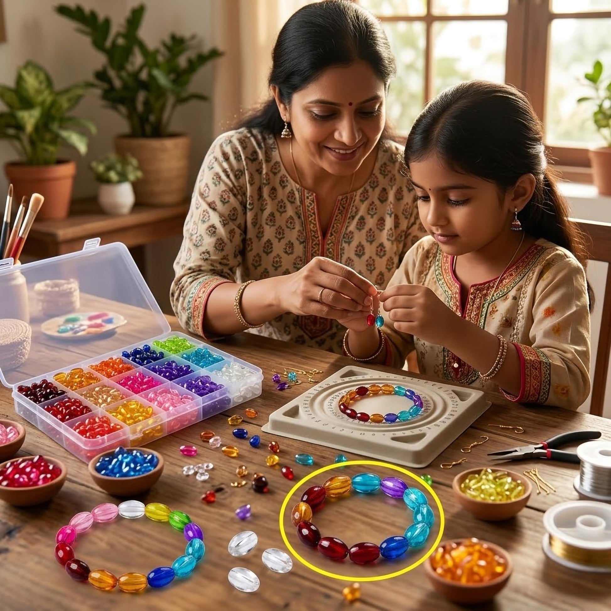 Style earring drops and latkan designs with assorted transparent crystal-style bead pieces and a neat craft finish.