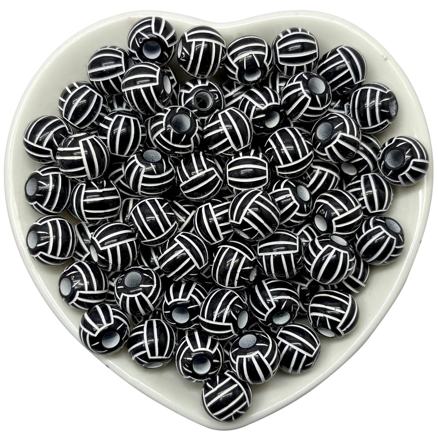 Black and white volleyball design beads for jewelry making