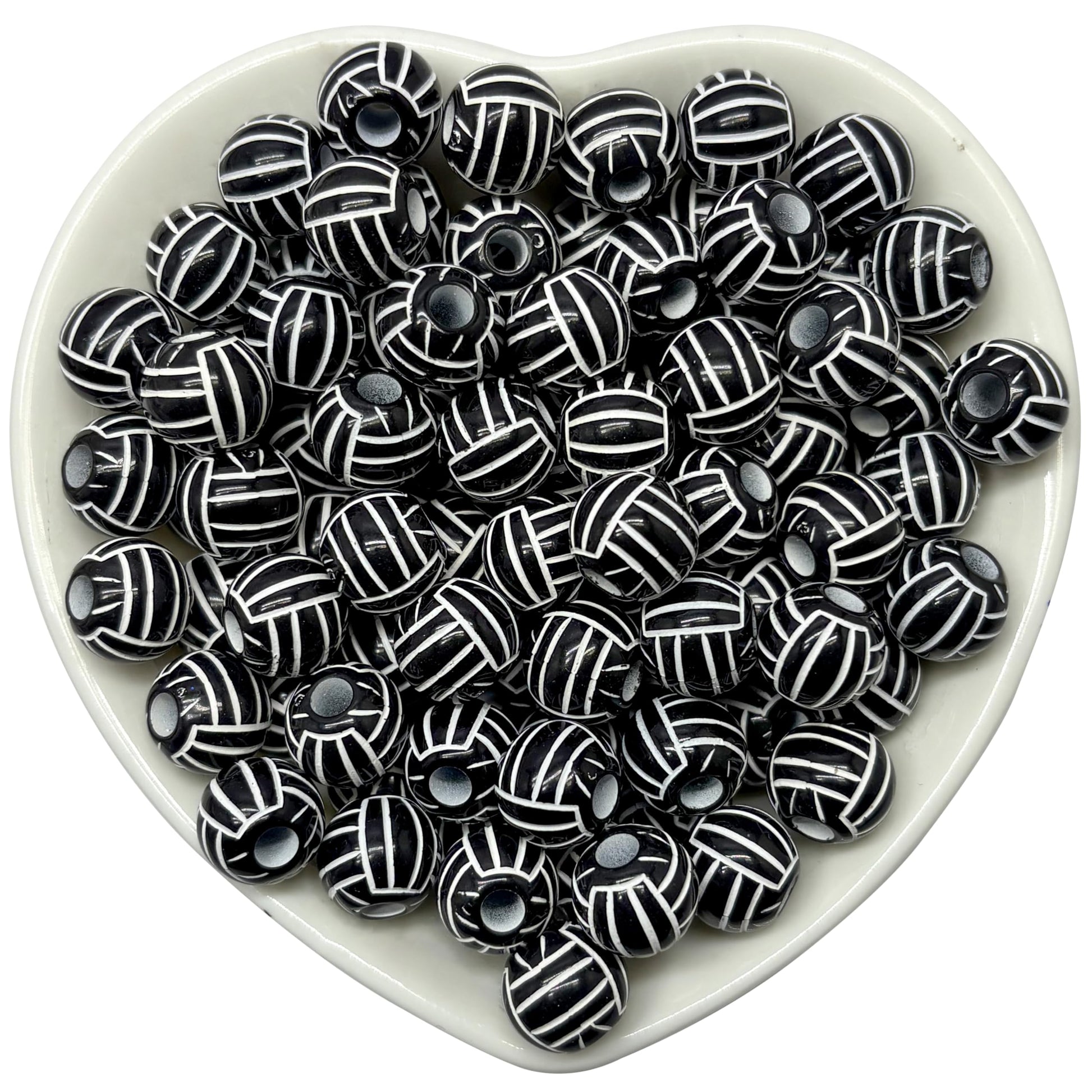 Black and white volleyball design beads for jewelry making