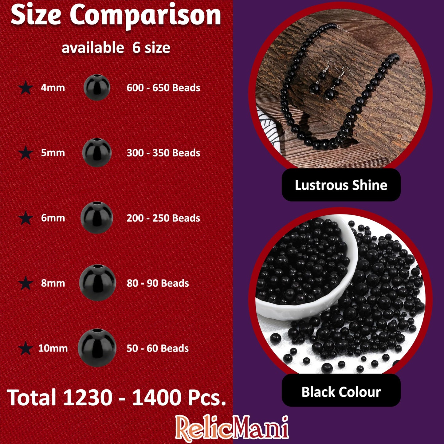 A refined detail for necklace making and DIY jewellery projects, black and white 4mm, 5mm, 6mm, 8mm, 10mm and 3mm beads add a handmade beadwork accent to handmade projects.