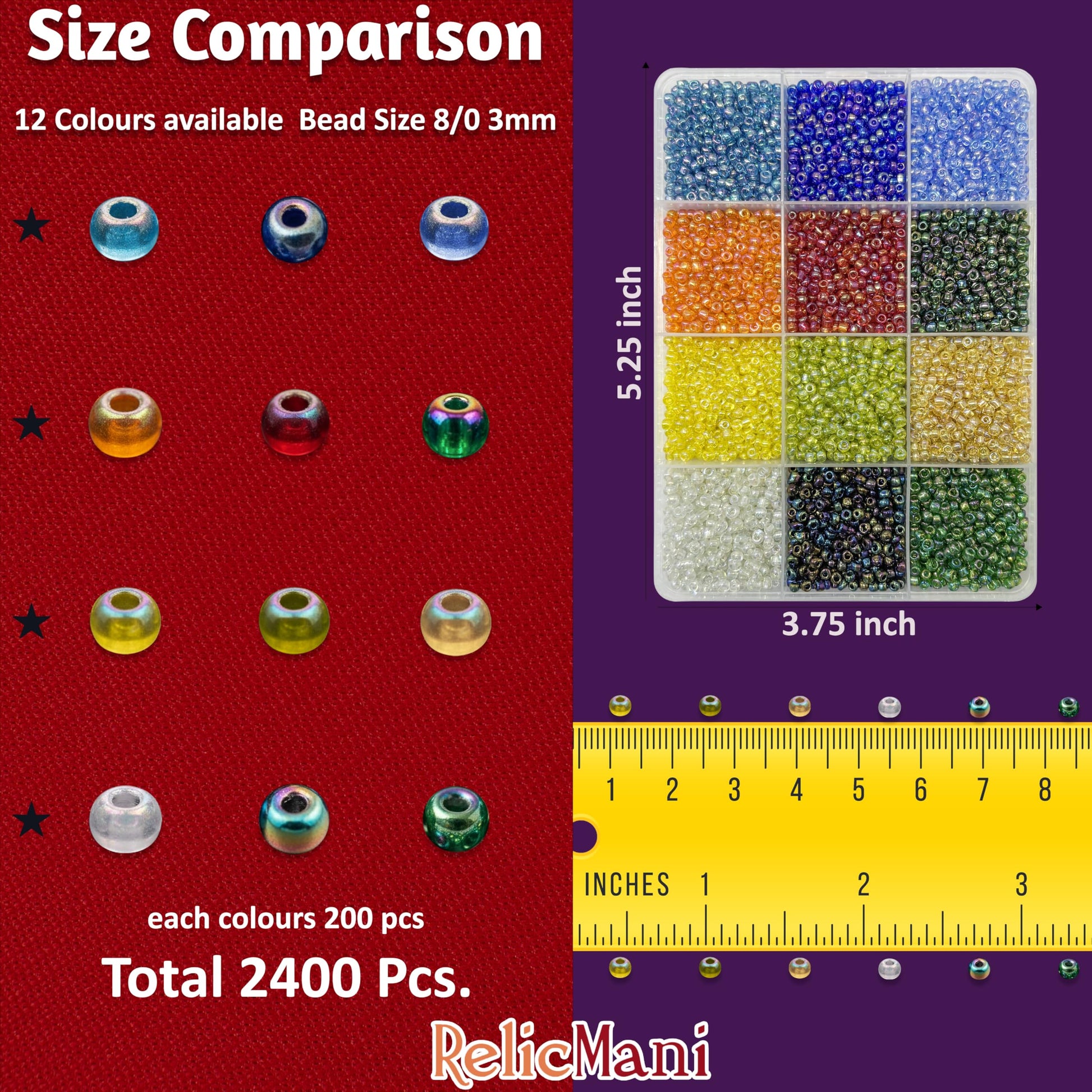 Glass Seed Beads for Jewellery Making, 3mm Small Mini Beads 12 Colour image 3