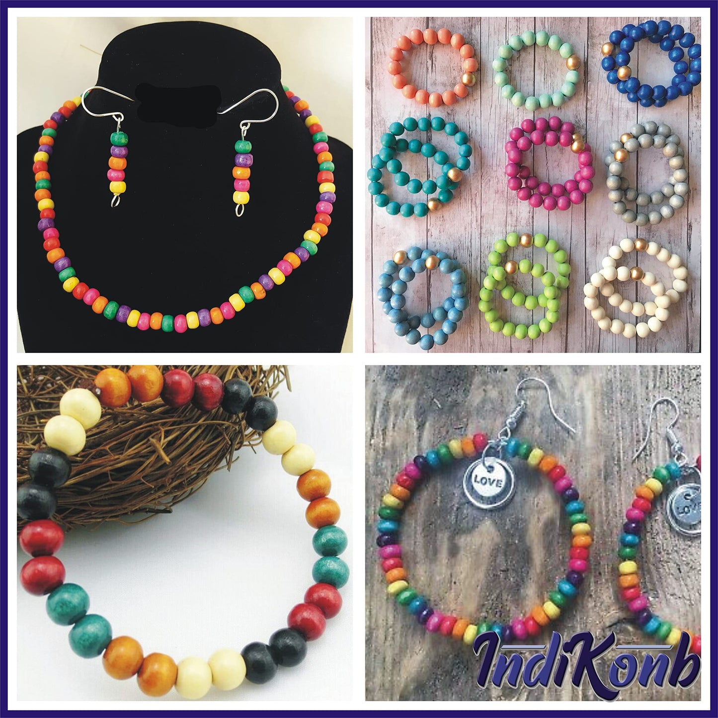 Colored beads + wooden beads and brown 8mm and 8 mm beads help finish beading craft with a refined look.