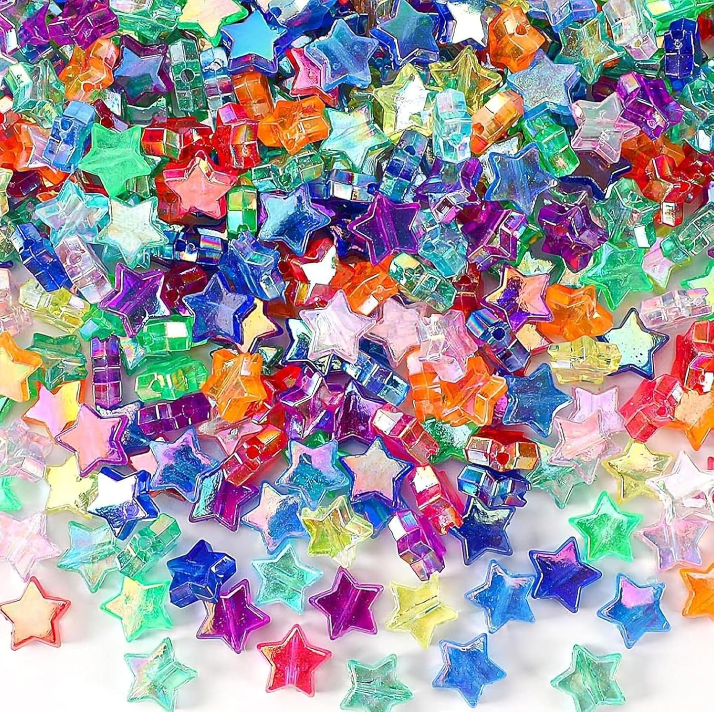 Multicolor Star Shaped Rainbow Beads - 8mm Plastic Craft Beads