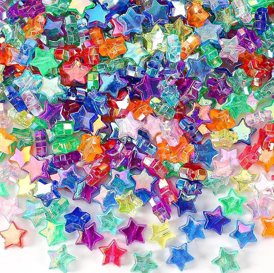 Multicolor Star Shaped Rainbow Beads - 8mm Plastic Craft Beads