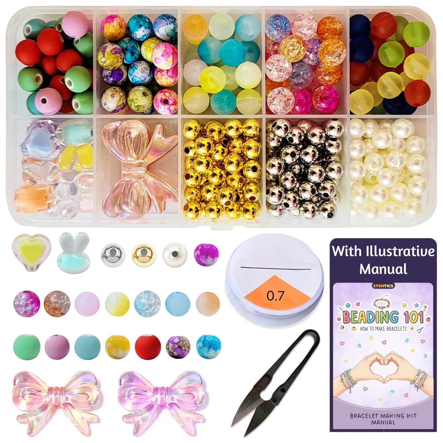 Multicolor Bracelet Making Kit for Girls Age 5-8 Years Old with Beads Acrylic. Main product image showing the full assortment for jewelry making and craft work.