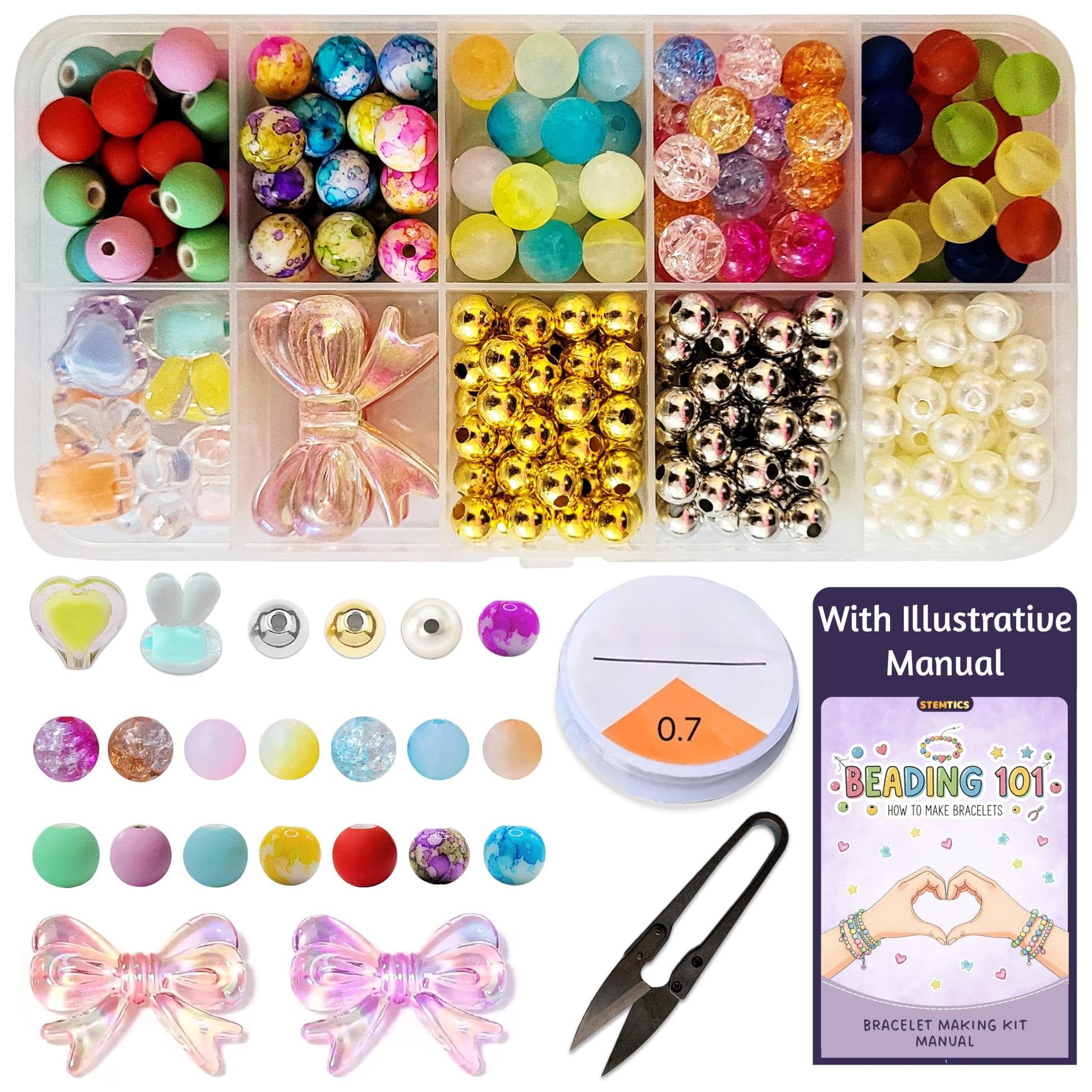 Multicolor Bracelet Making Kit for Girls Age 5-8 Years Old with Beads Acrylic. Main product image showing the full assortment for jewelry making and craft work.
