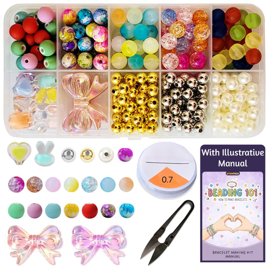 Multicolor Bracelet Making Kit for Girls Age 5-8 Years Old with Beads Acrylic. Main product image showing the full assortment for jewelry making and craft work.