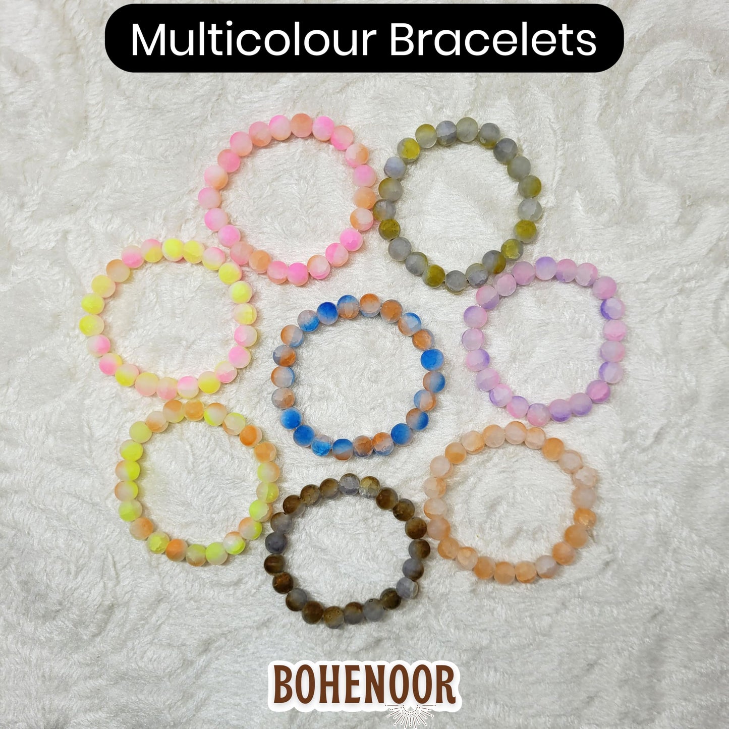 Multicolor Dual Shade Beaded Bracelets for Women and Girls Acrylic. Alternate angle image showing the bracelet shape and finish.