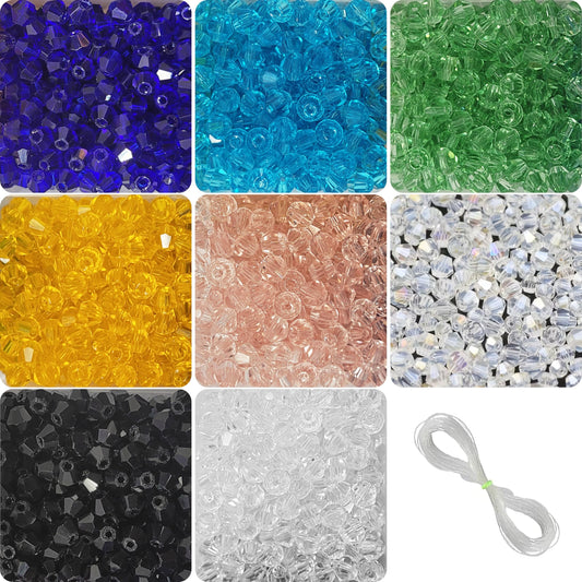 Multicolor Crystal Beads 4mm Glass Bicone Beads. Main product image showing the full assortment for jewelry making and craft work.