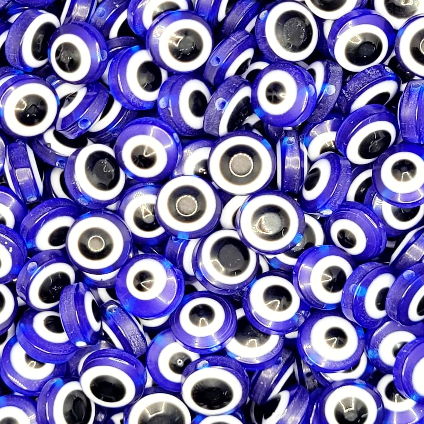 Blue flat 10 mm and 10mm beads add useful detail to bracelet making, necklace making and DIY jewellery projects.