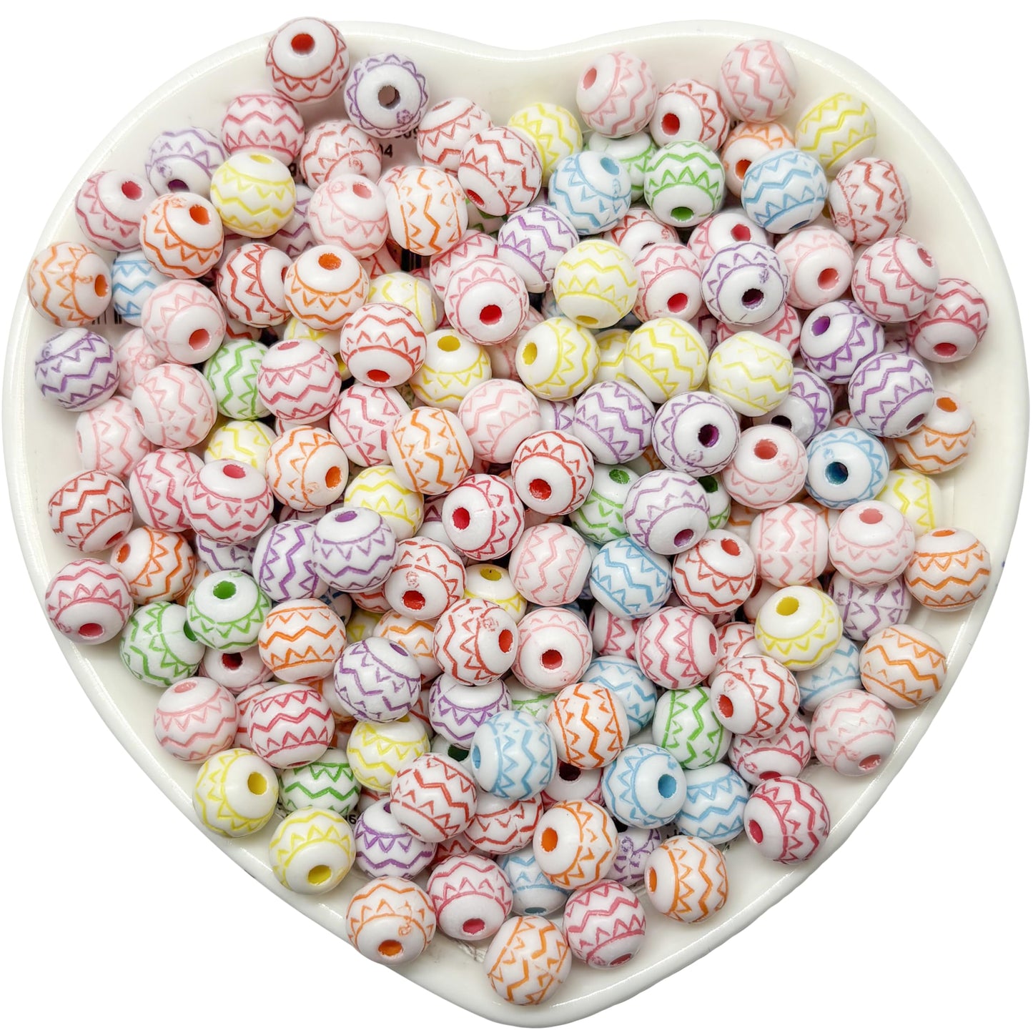 Colorful printed beads with zigzag design for jewelry making