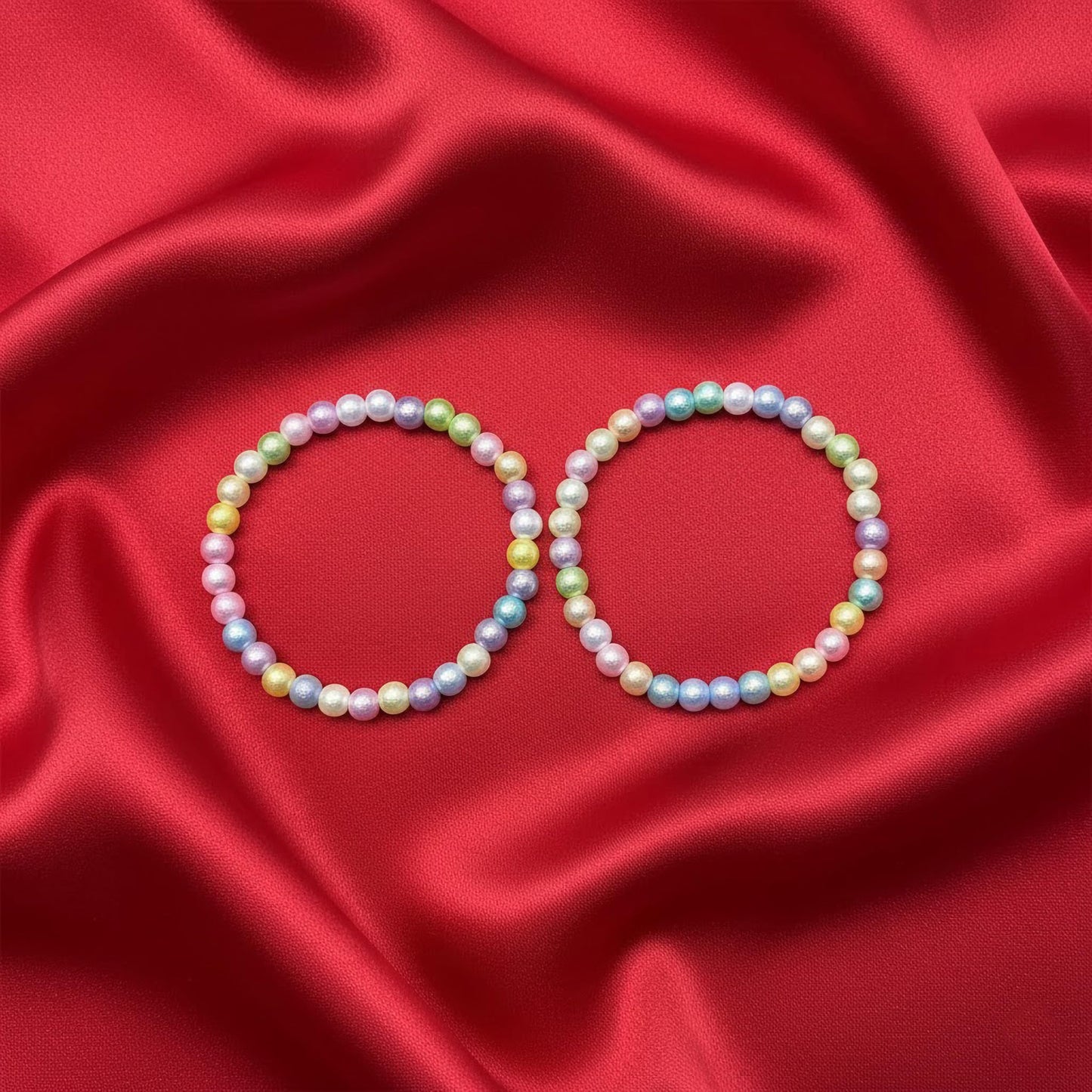 Pastel Rainbow Beaded Bracelet Combo for Girls, Elastic Set of 2 image 3