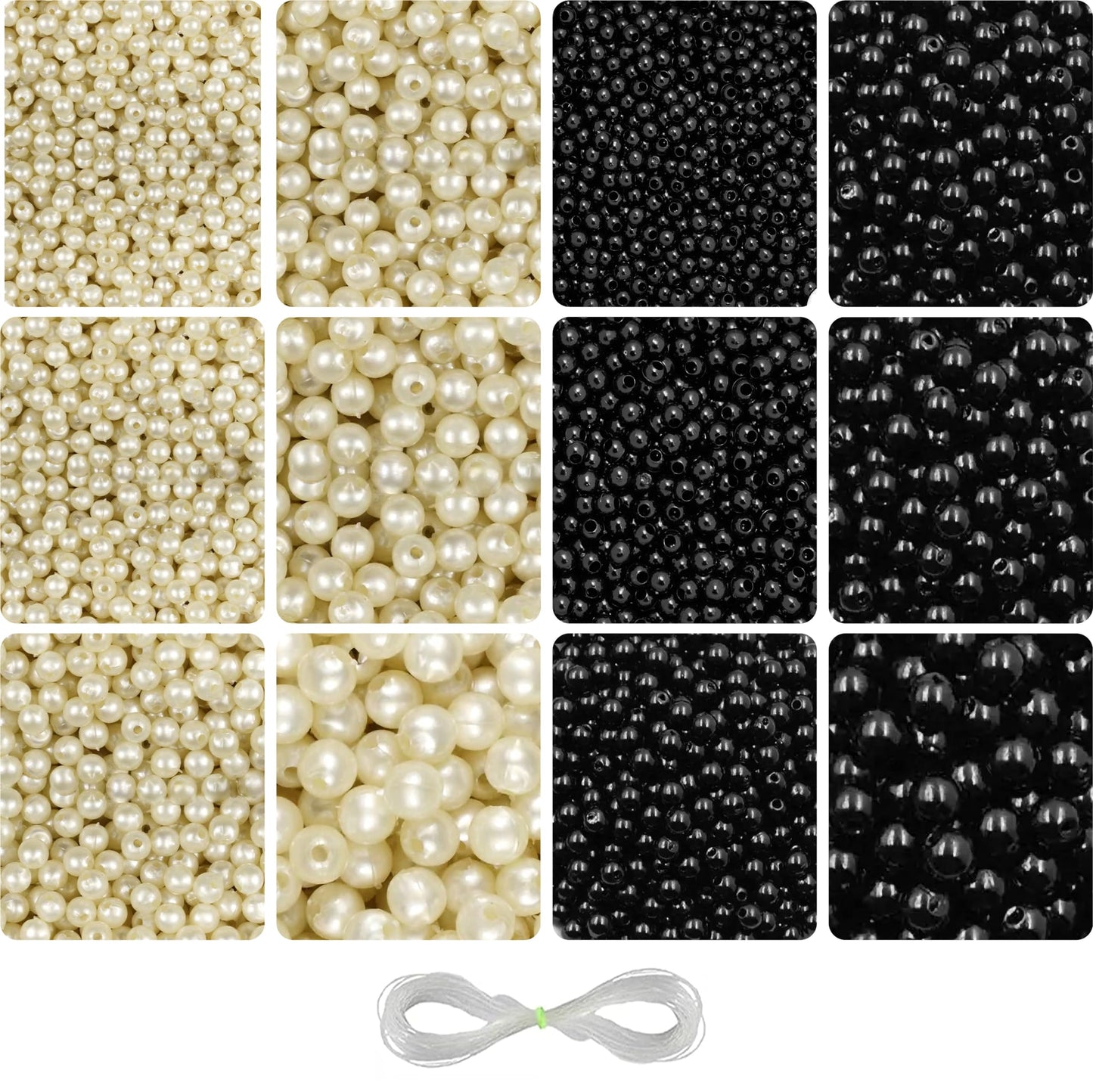 A clean decorative look makes off white + black 10mm and 3mm beads suitable for bracelet making, necklace making and DIY jewellery projects.