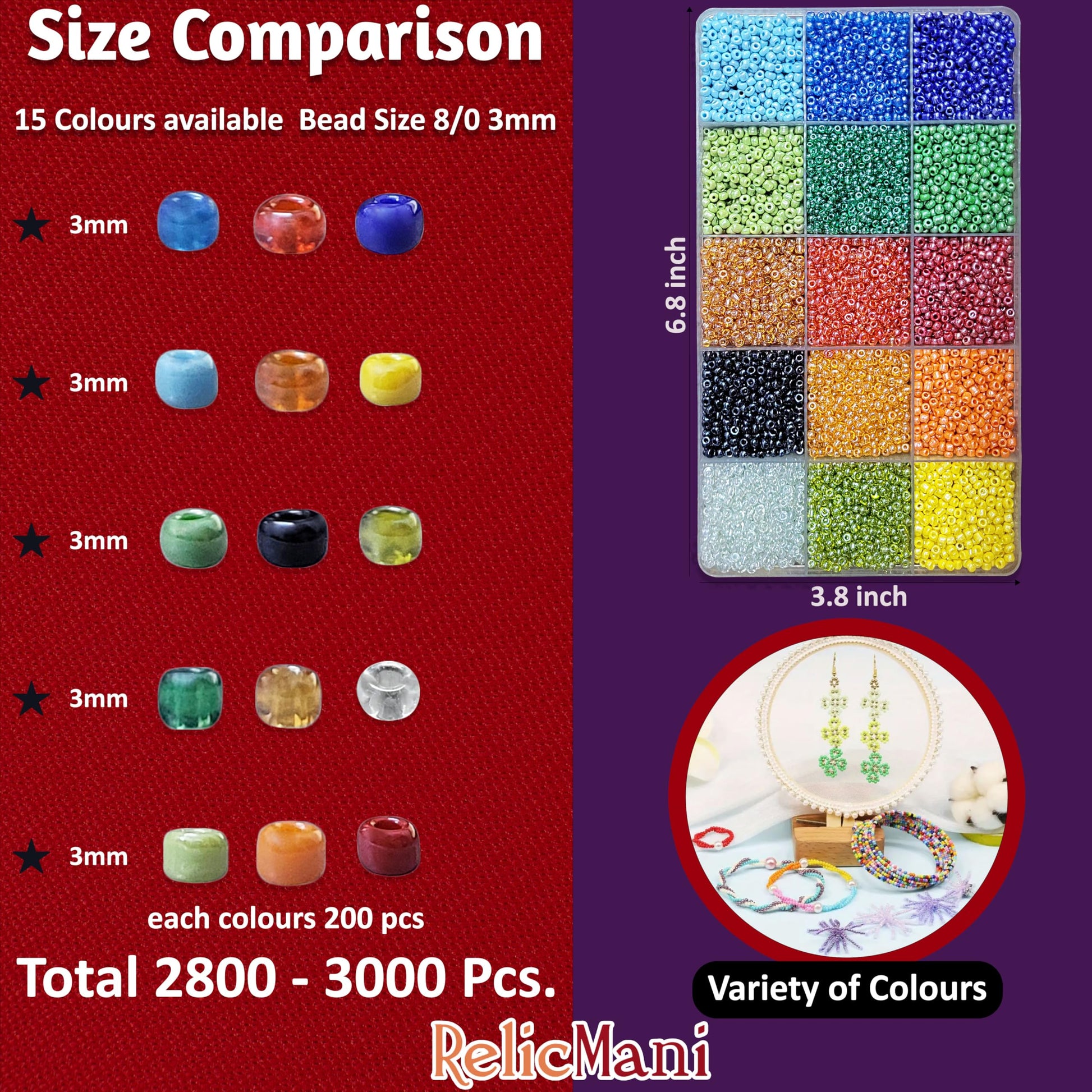 Add a handmade beadwork accent to handmade projects with glass detail into necklace making and DIY jewellery projects with multicolour 3mm beads.