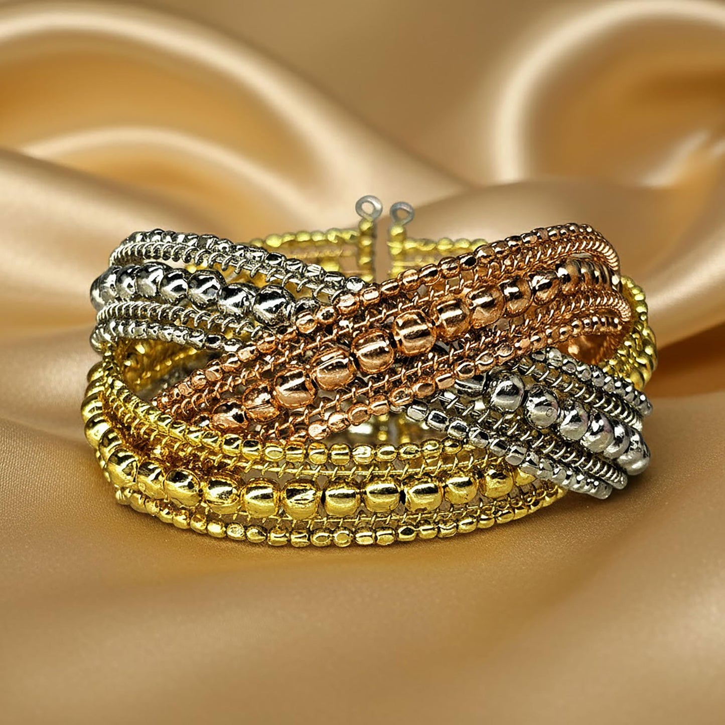 Tricolor Multilayer Cuff Bracelet for women Golden & Rose TRI TONE image 3