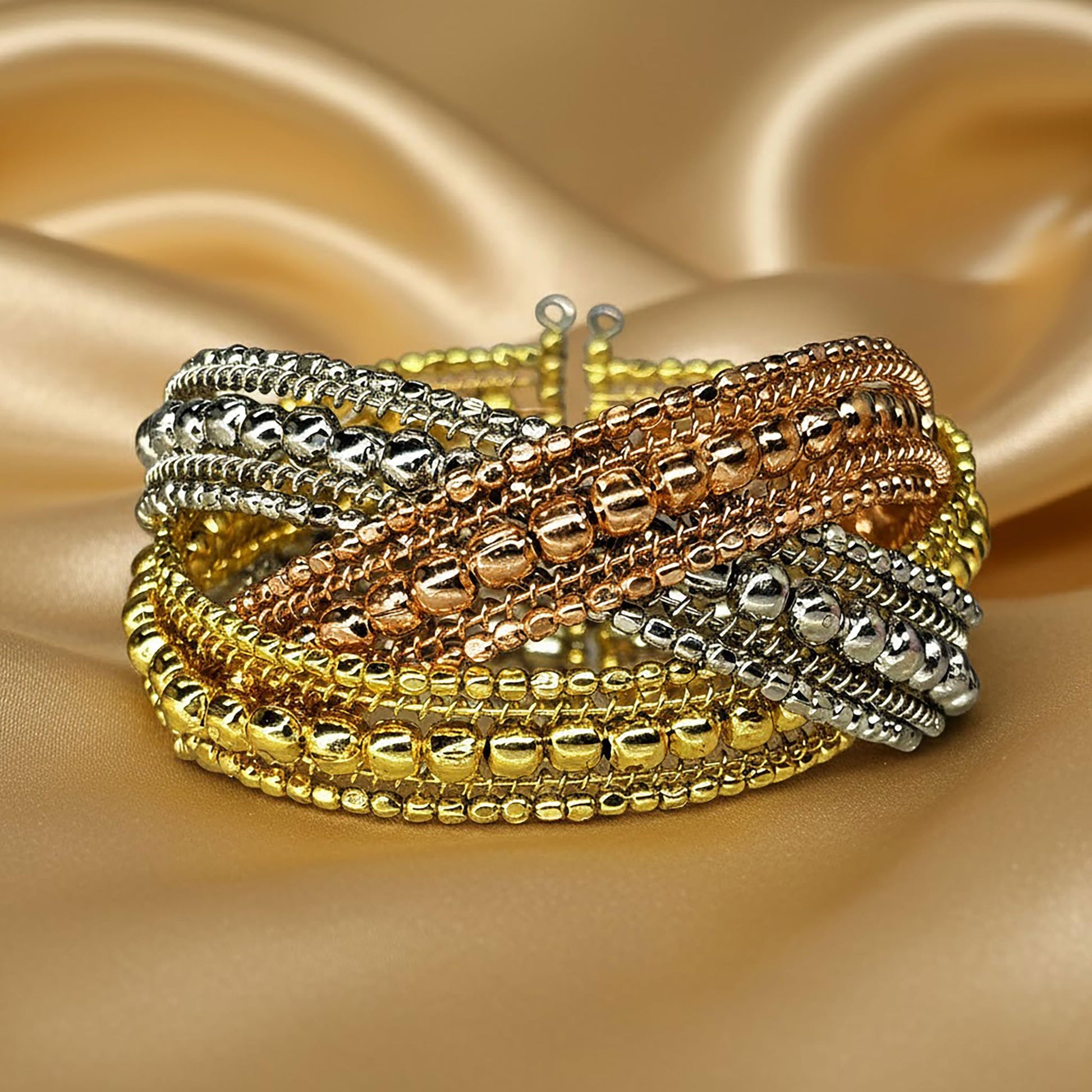 Tricolor Multilayer Cuff Bracelet for women Golden & Rose TRI TONE image 3