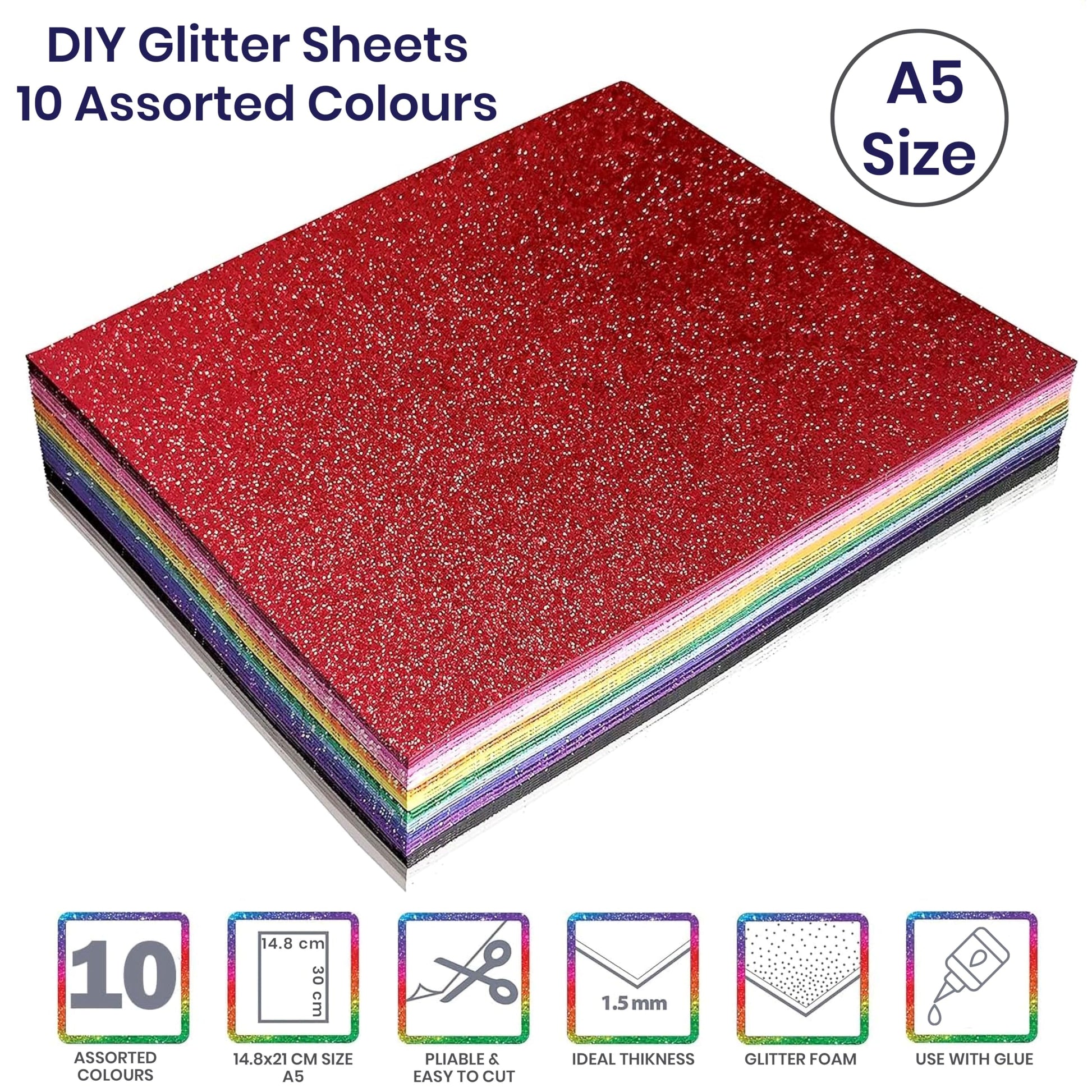 10 Pack A5 Glitter Foam Sheets for DIY Crafts, 1.5mm Thick Multicolour image 5
