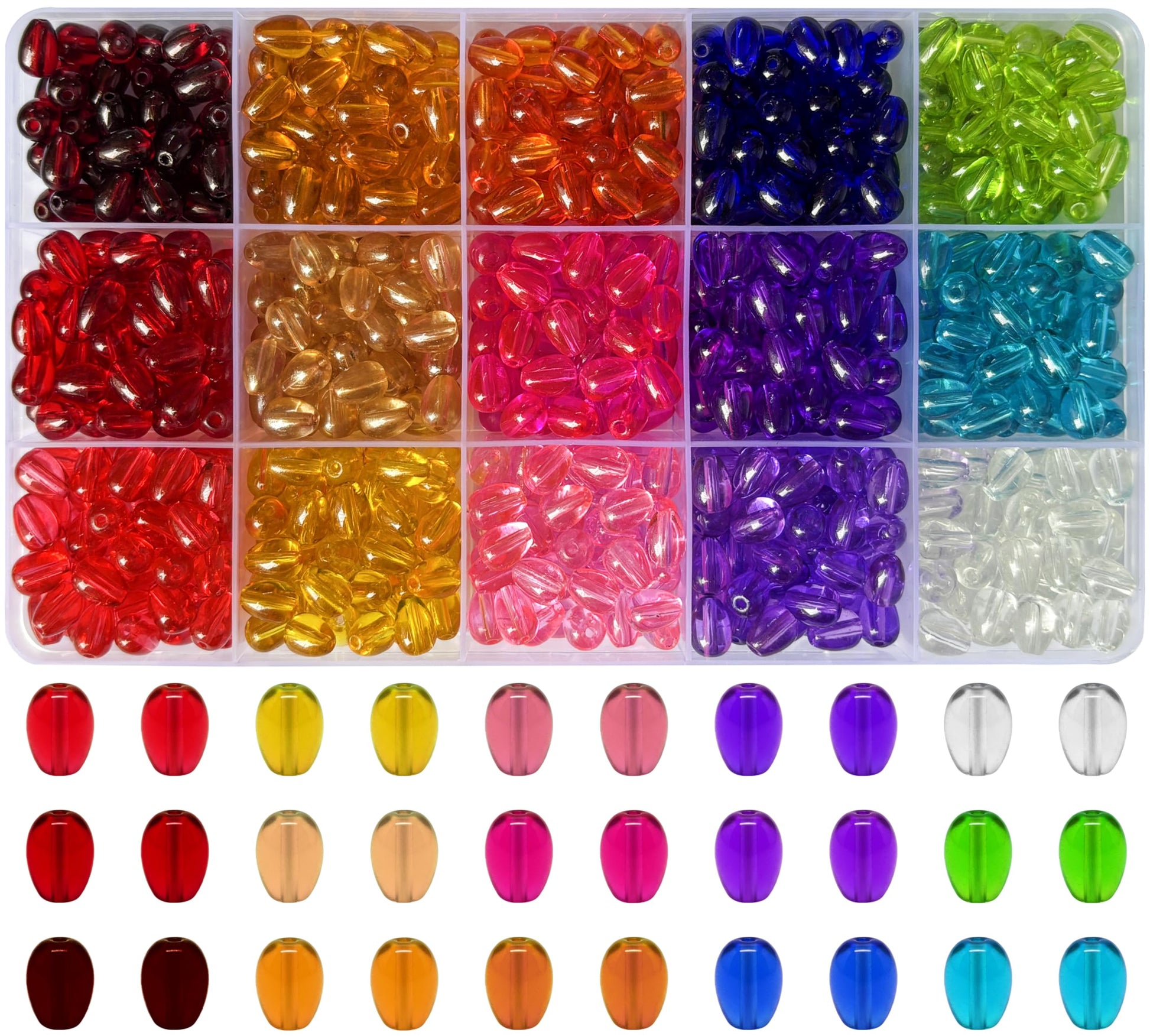 Create a neat finish in bracelet making and saree kuchu work with assorted transparent bead drops.