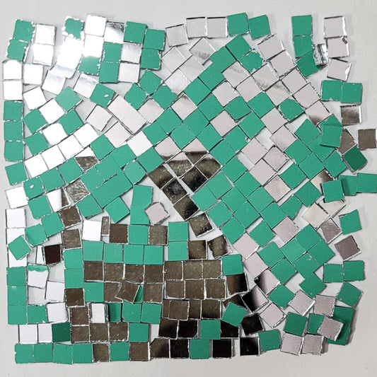 Square s and silver 6mm and 100 grams Lippan art glass pieces help add a reflective look to Lippan art, mandala craft and mirror work.