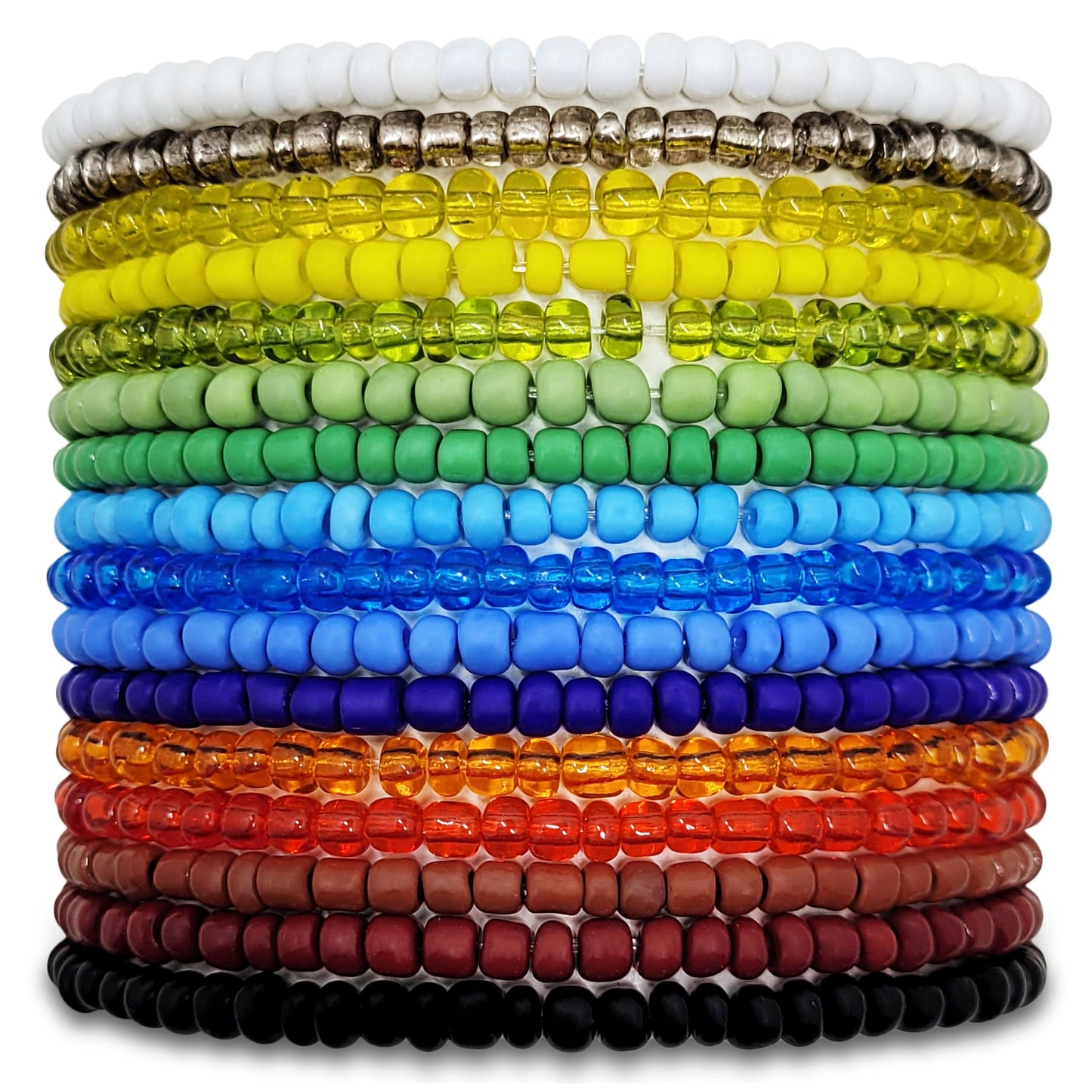 Multicolour glass and elastic bracelet keeps party wear visually clean while adding delicate creative style and a polished handmade look.