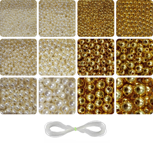 To add a clean decorative look, place off white + gold 3 mm beads into bracelet making, necklace making and DIY jewellery projects.