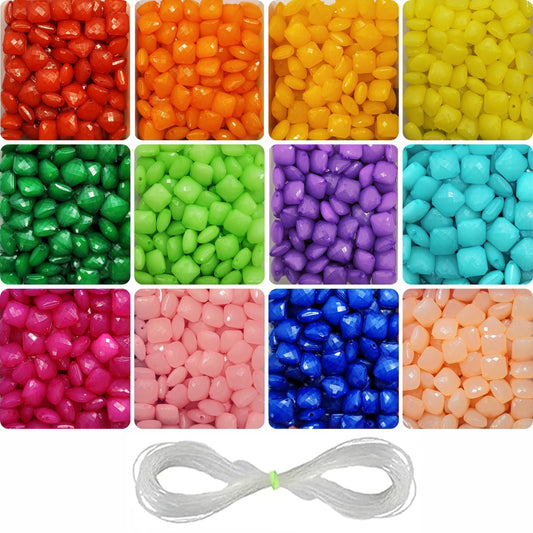 Multicolour Square-Shaped Beads Set - 10mm, 480 pcs