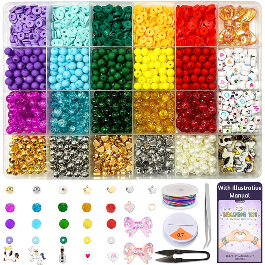 Multicolor Bracelet Making Set for Girls Age 8-12 Years Old with Beads Acrylic. Main product image showing the full assortment for jewelry making and craft