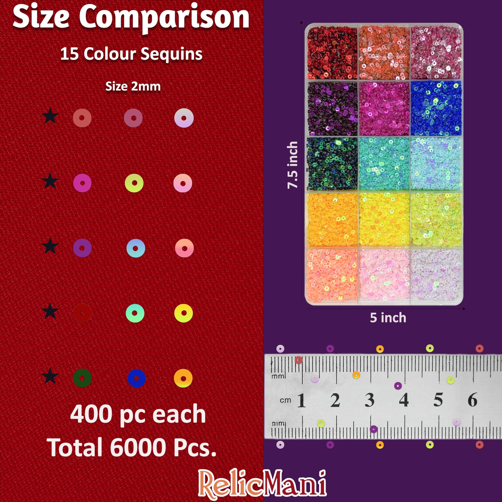 Multicolour Embroidery Sequins Kit, 2mm Flat Round Sitara 15 Colours image 2
