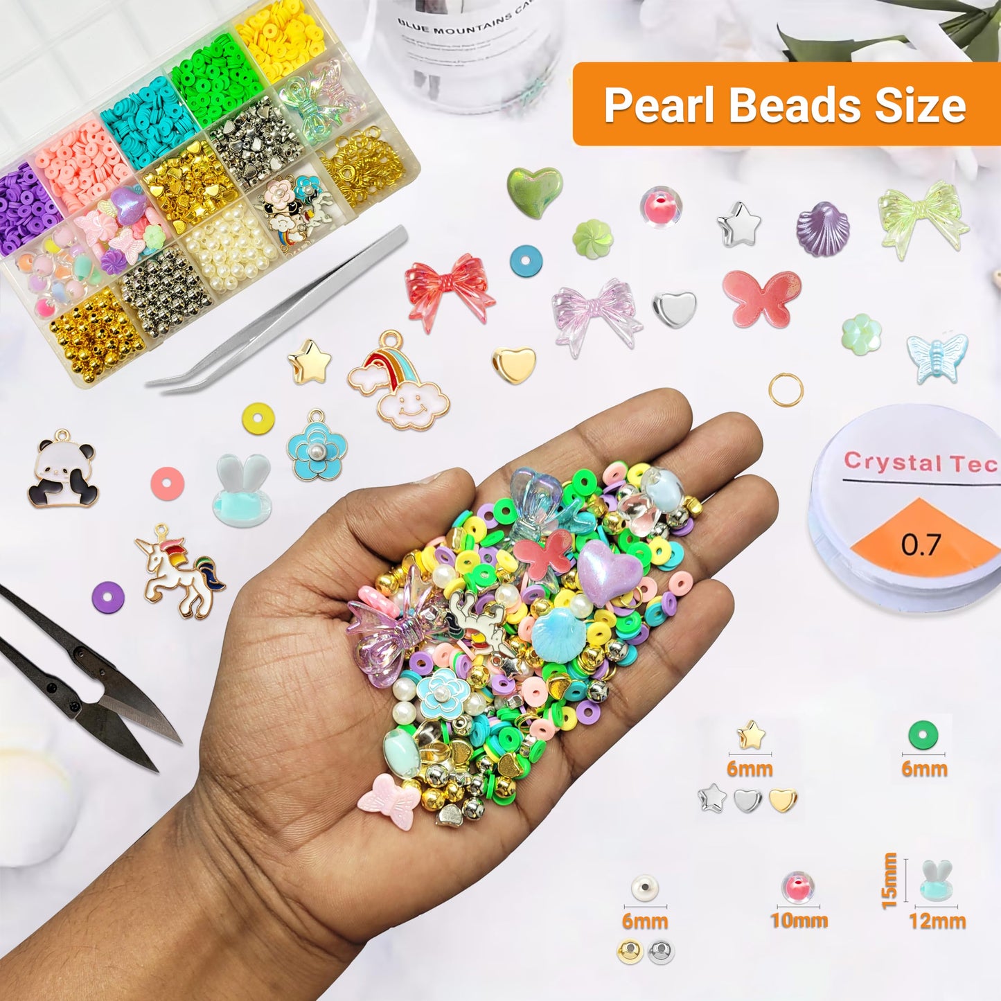 Multicolor Bracelet Making Kit for Girls Age 8-12 Years Old with Acrylic. Detailed image showing kit contents arranged for DIY bracelet projects.