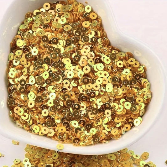 Golden 4mm sequins round shape 4mm sitara sequins with holes help add a sparkling look to Embroidery for embroidery, craft decoration and fabric embellishment.